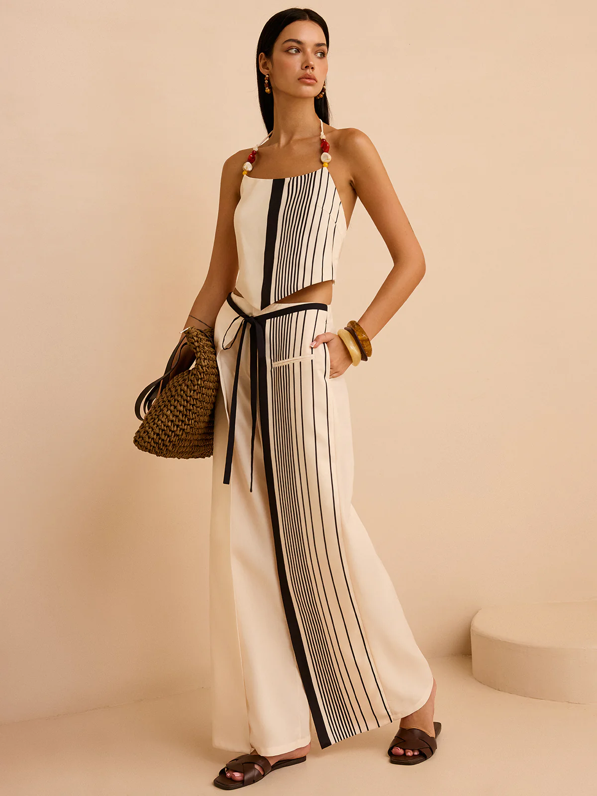 Striped Low-Waist Pants - Takermore