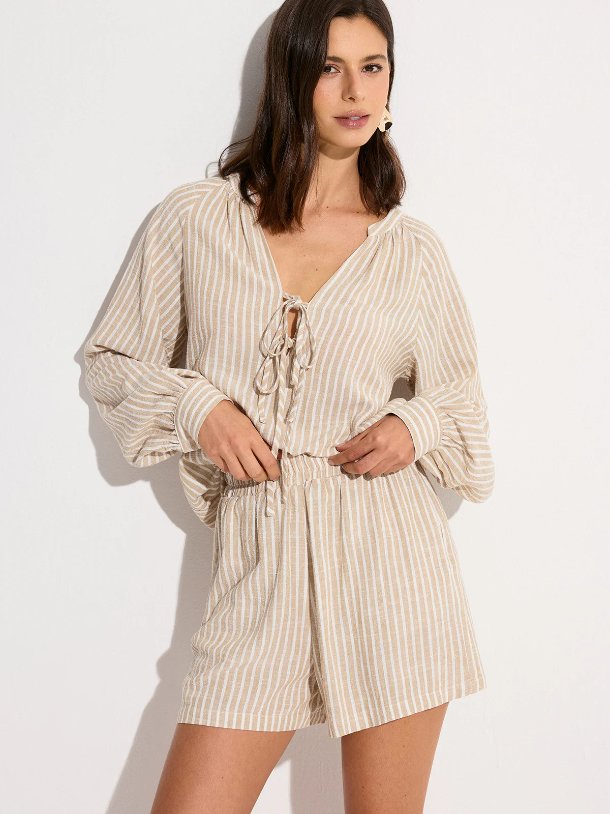 Striped Linen & Cotton Shorts Set - Takermore