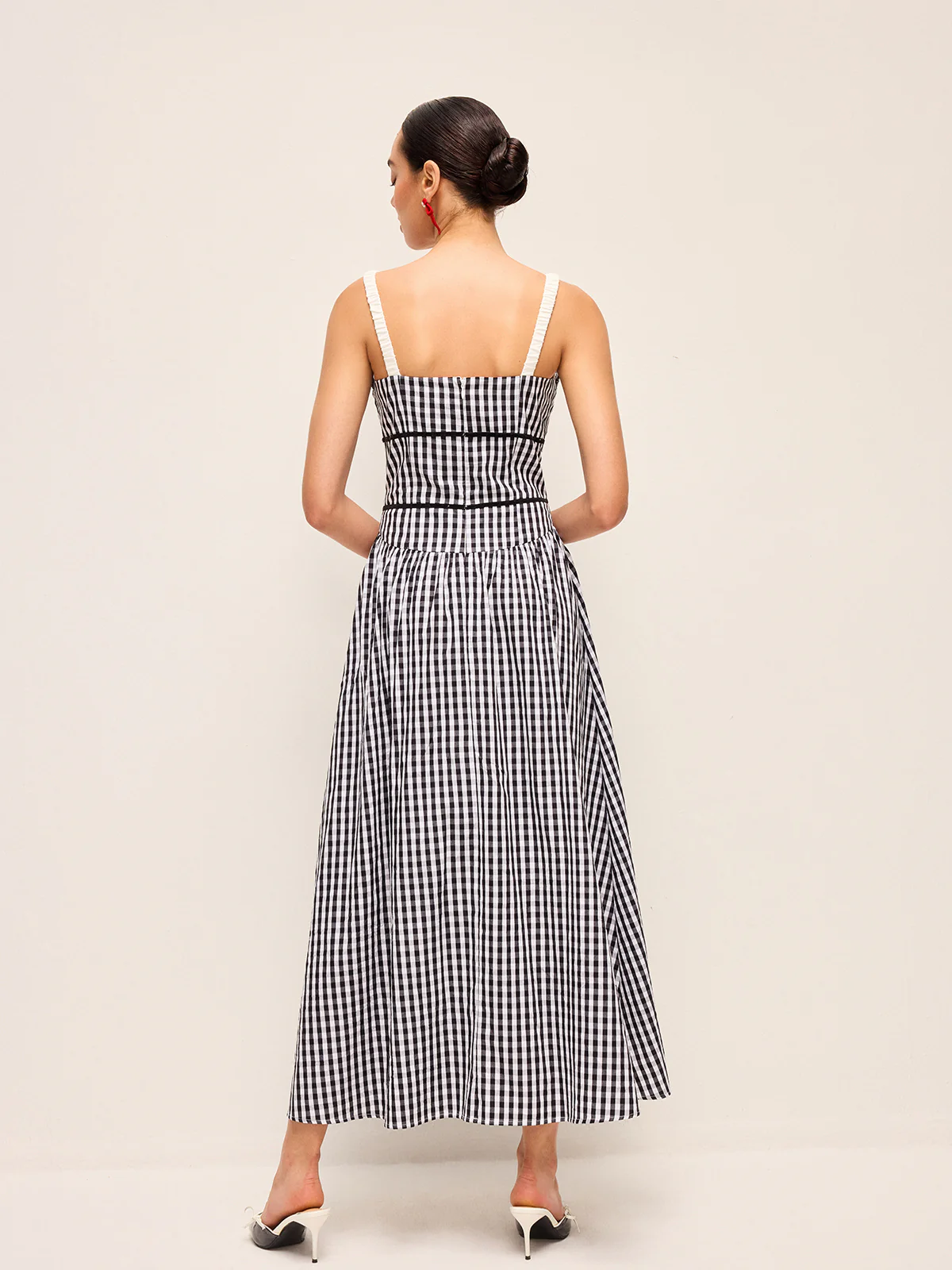 Gingham Corset-Style Midi Dress - Takermore