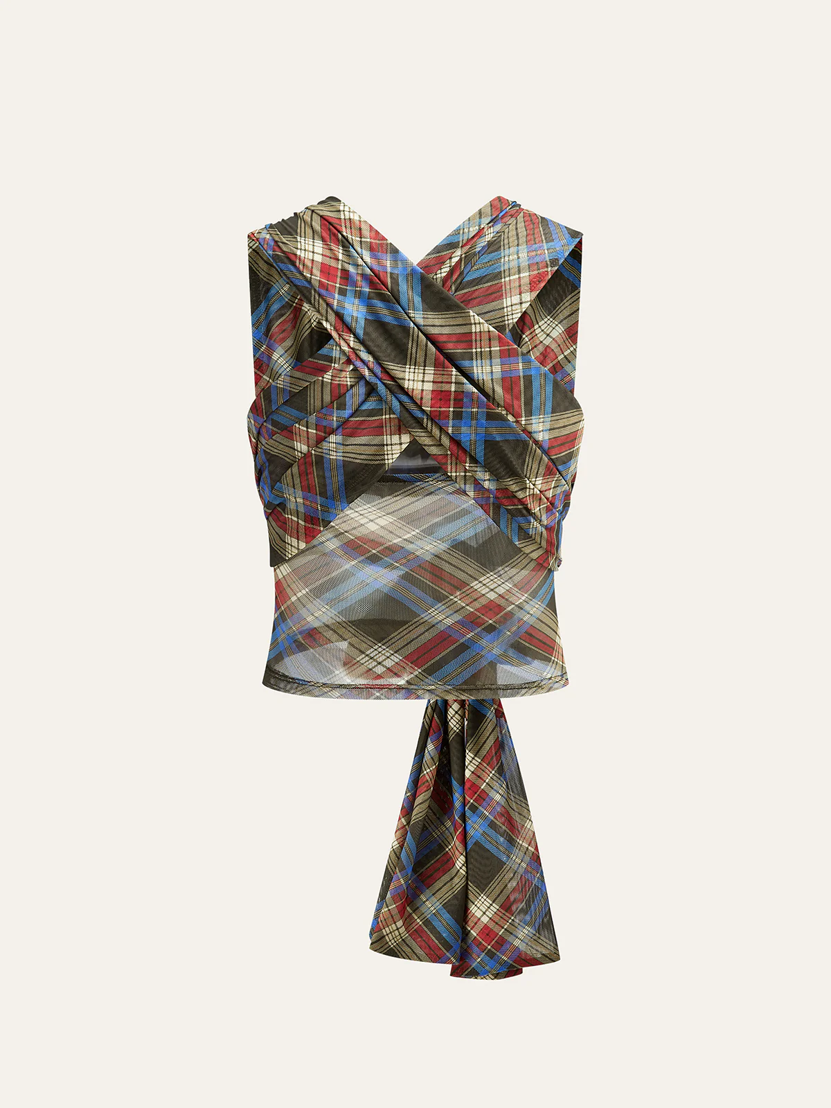 Plaid Knotted Tie-Back Top - Takermore