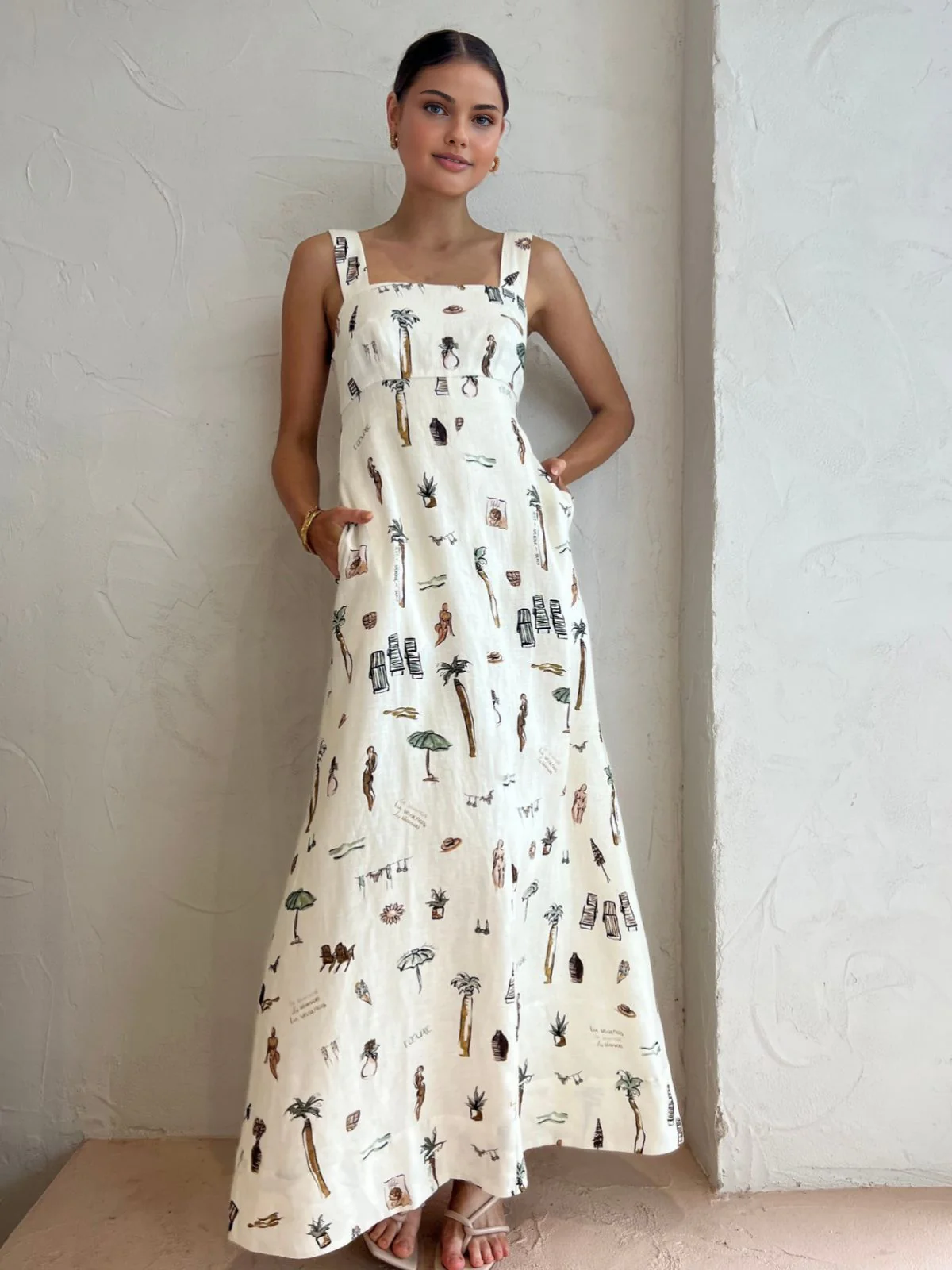 Tropical Print Knotted Long Dress - Takermore