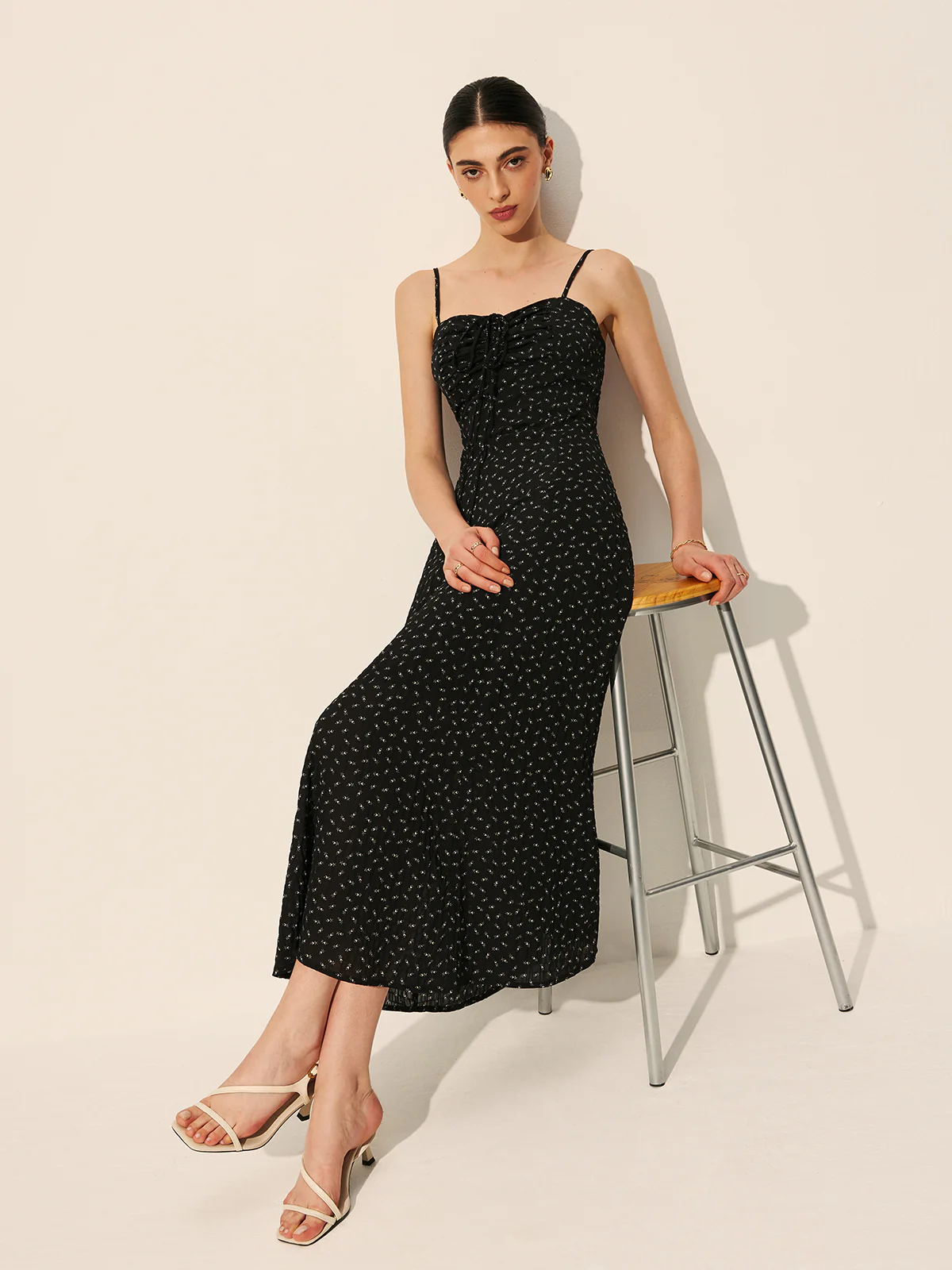 Polka Dot Zipper Drawstring Dress - Takermore