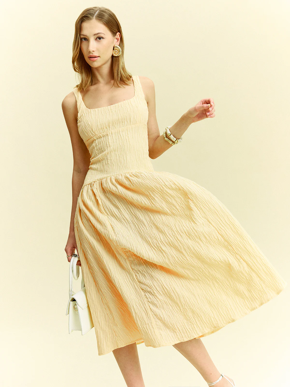 Textured Sleeveless Midi Dress - Takermore