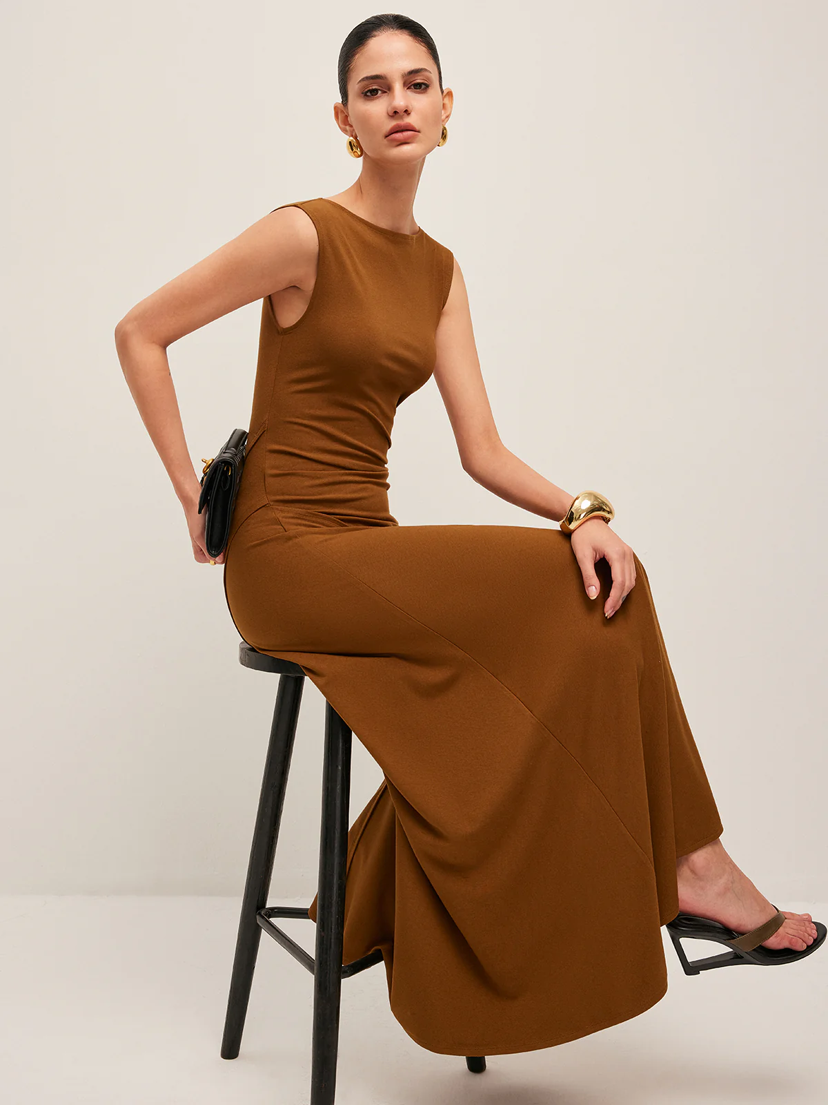 Asymmetrical Design Sleeveless Pleated Dress - Takermore