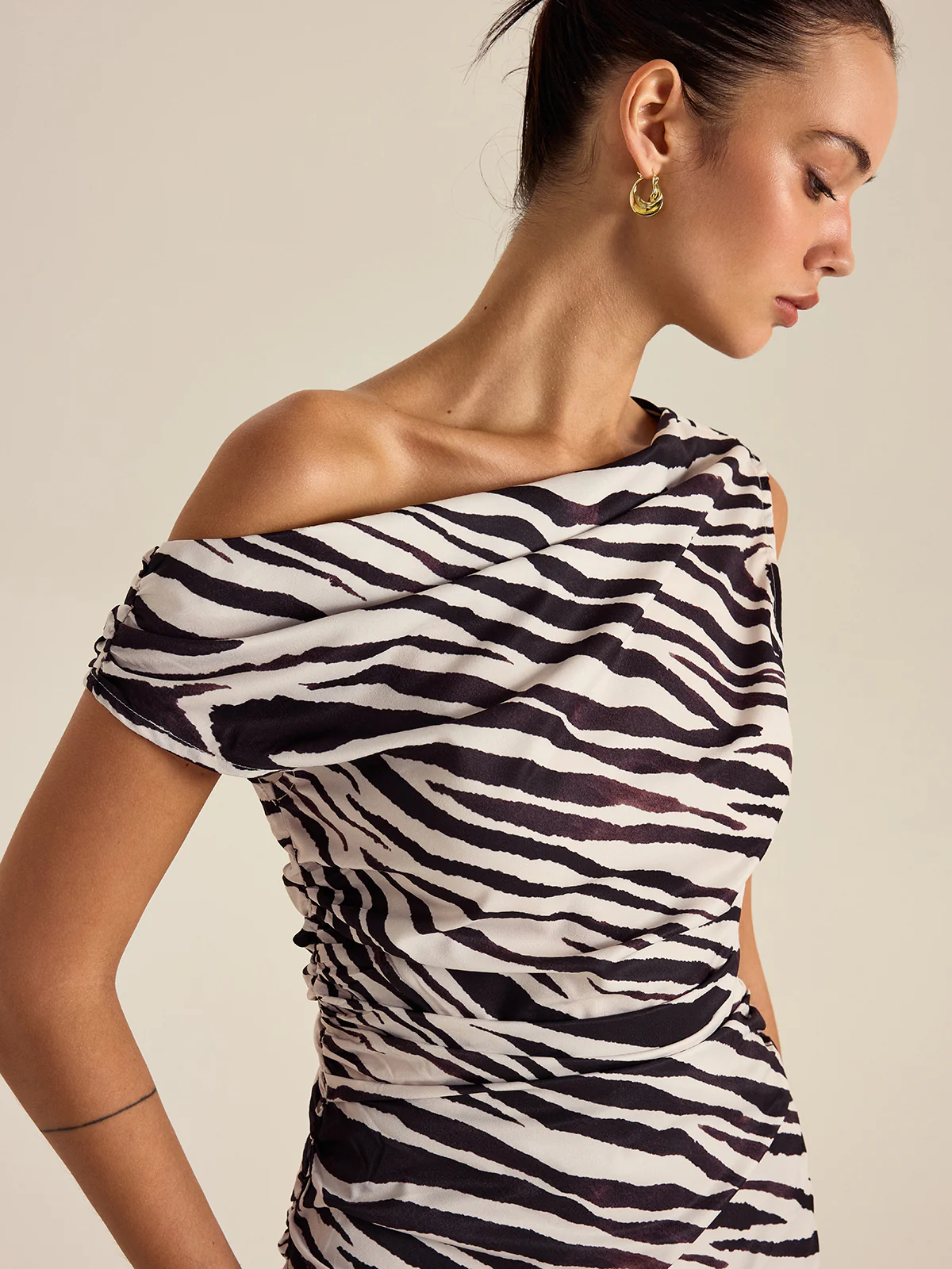 Zebra Print Off-Shoulder Top - Takermore