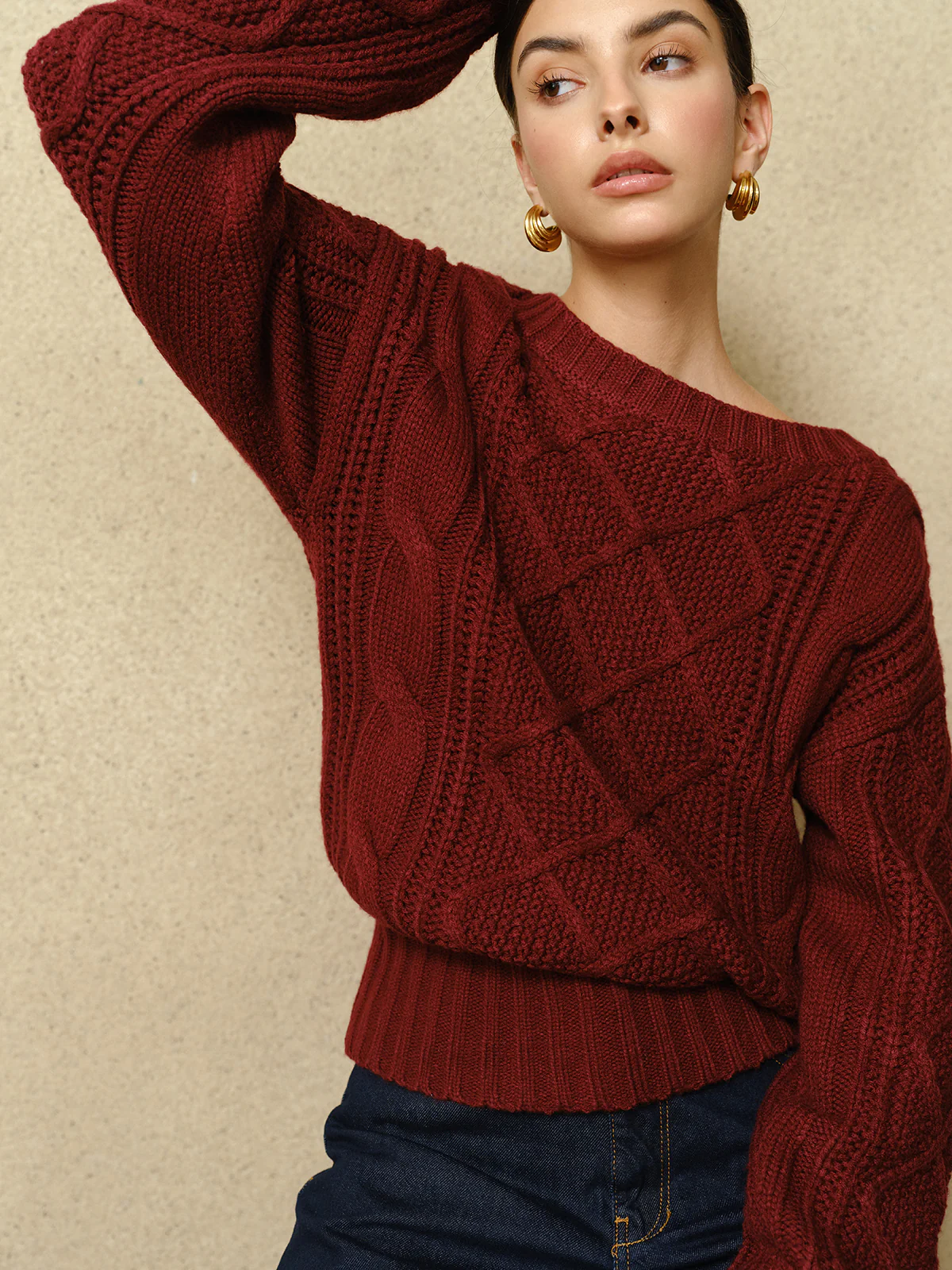 Casual Crew Neck Cable-Knit Top - Takermore