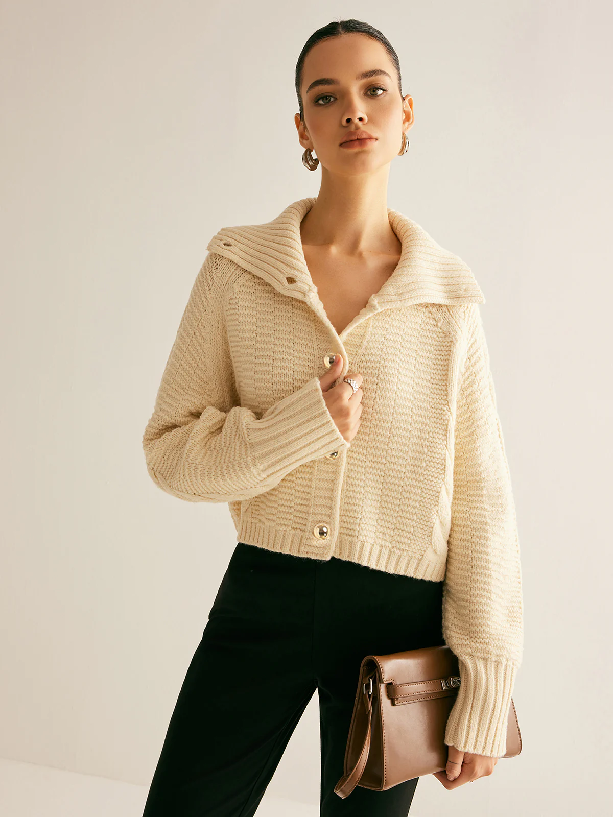 Lapel Breasted Cable-Knit Cardigan - Takermore
