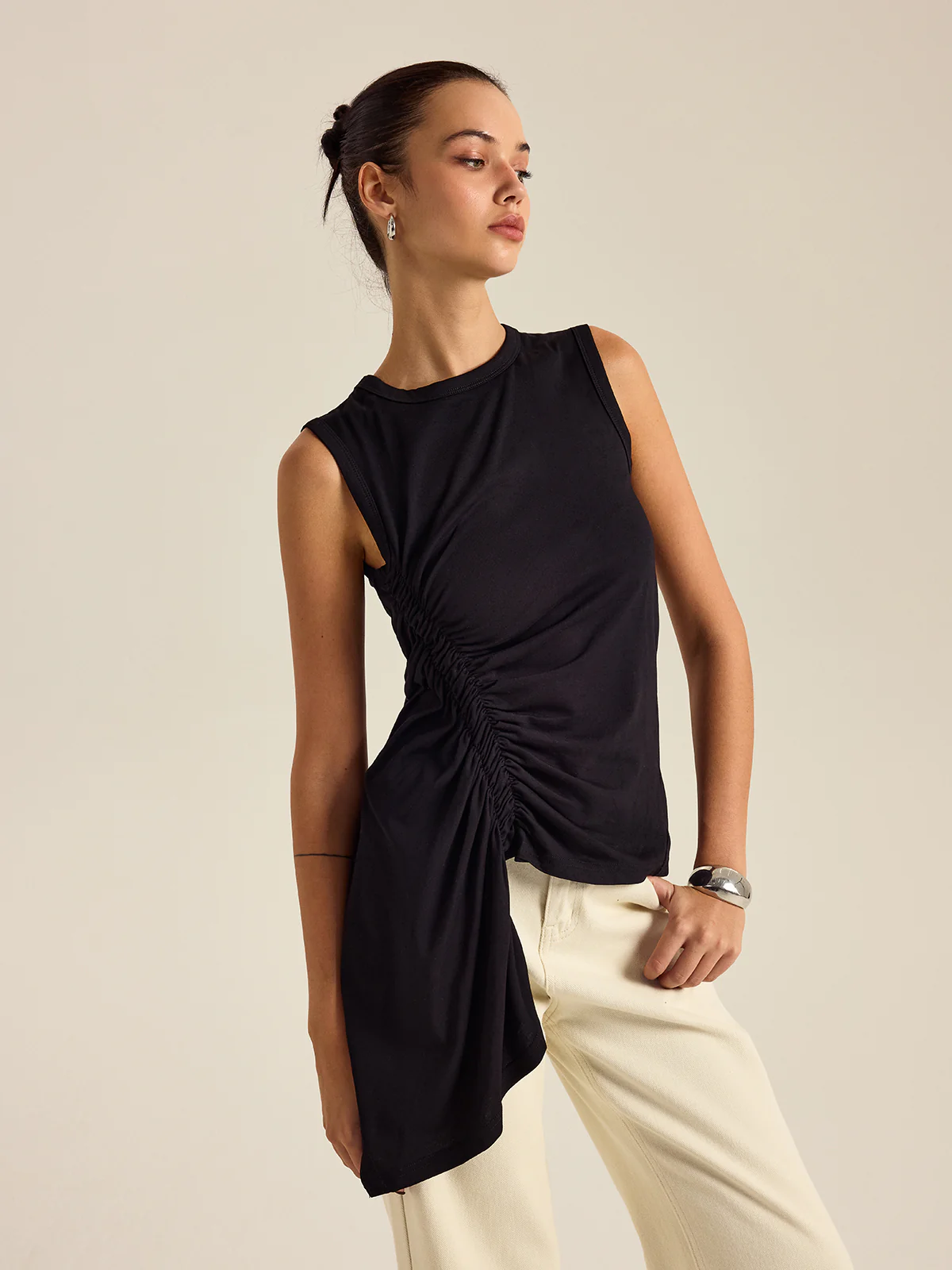 Asymmetrical Ruched Tank Top - Takermore