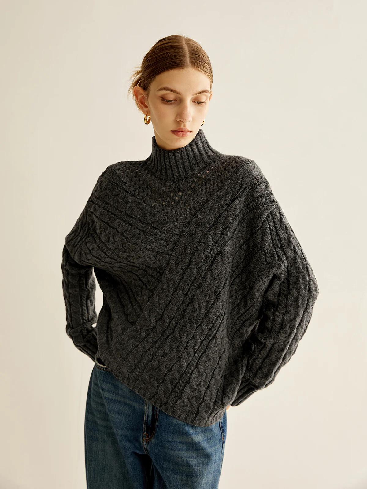 Asymmetrical Mock-Neck Sweater - Takermore