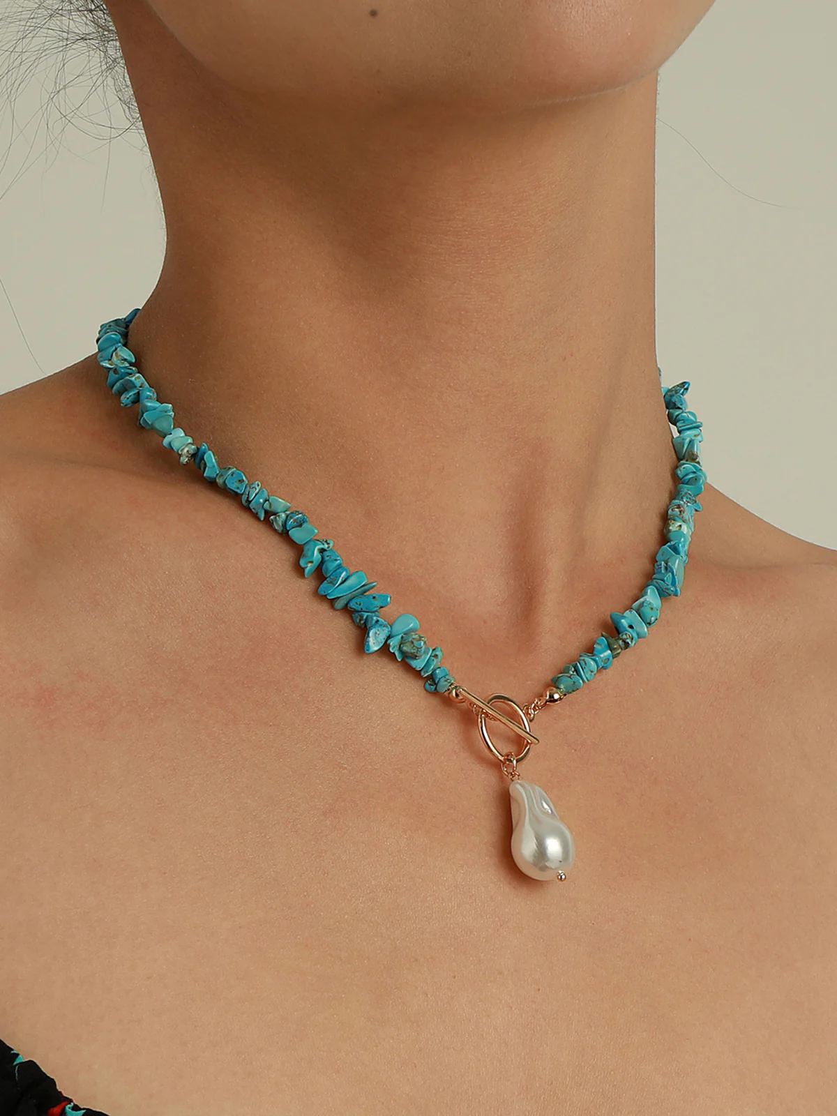 Irregular Pearl Green Turquoise Necklace - Takermore