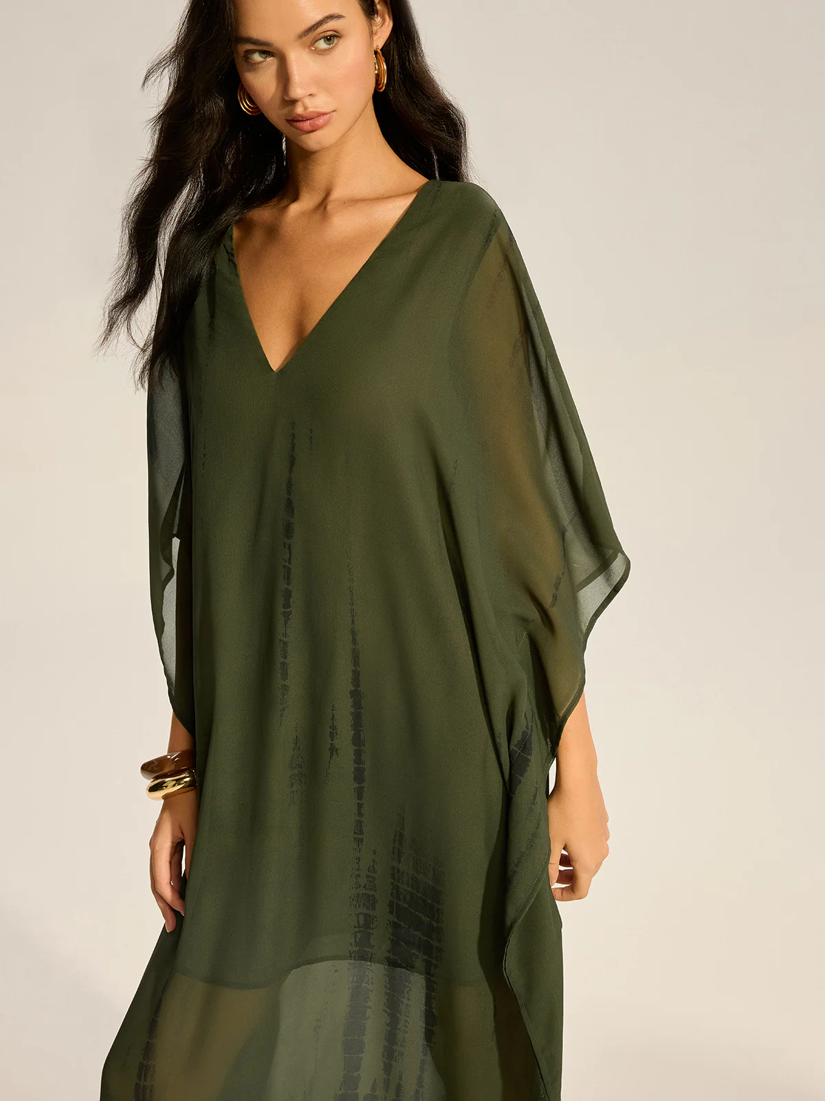 Sheer Chiffon V-Neck Maxi Dress - Takermore
