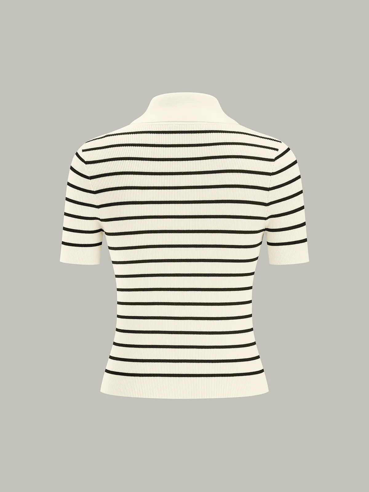 Striped Short-Sleeve Polo Collar Knit Cardigan - Takermore