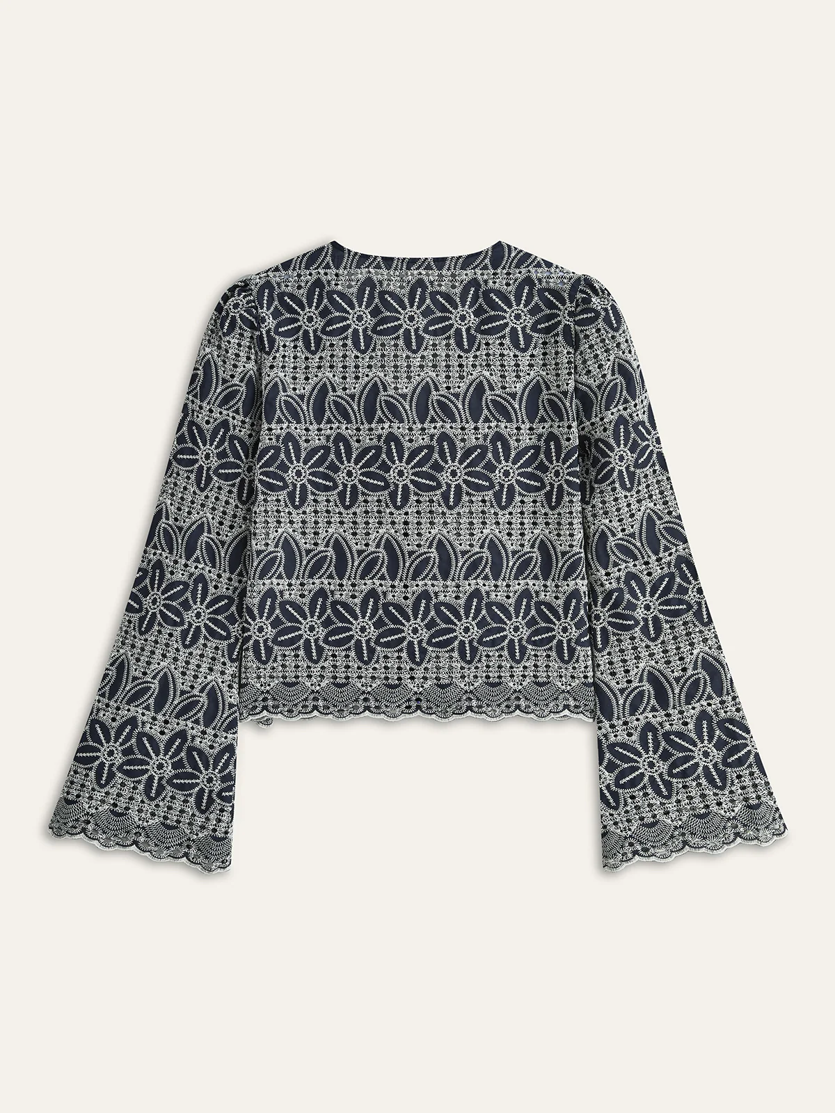 Embroidered Blouse with Tie-Front - Takermore