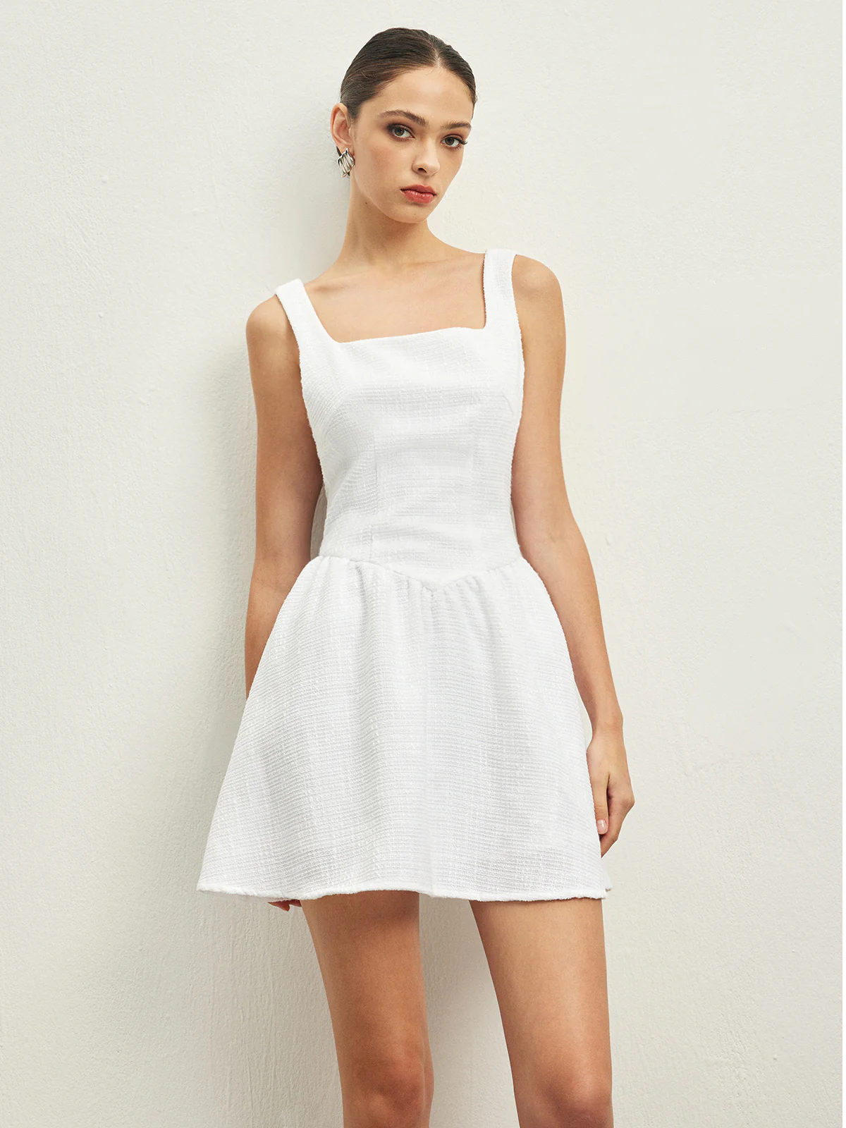 Tweed Backless Bow Short Dress - Takermore