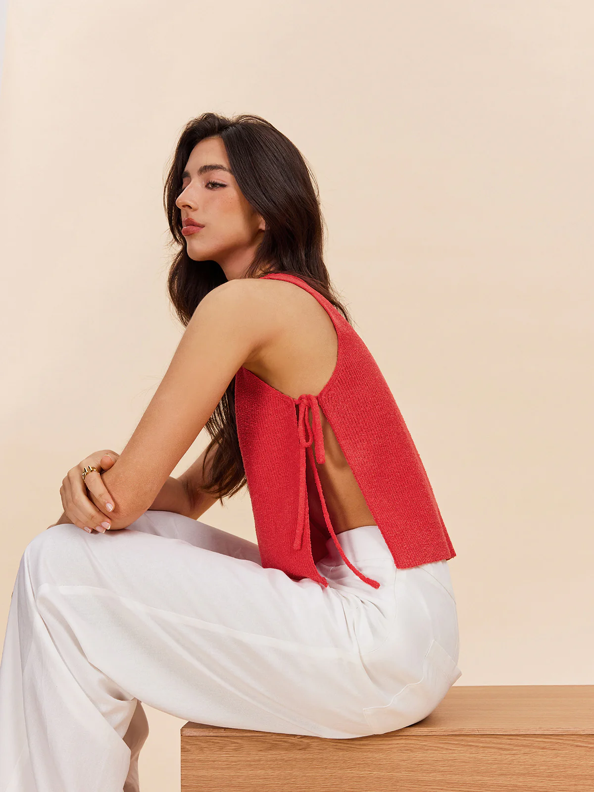 Knit Top With Side Tie Detail - Takermore