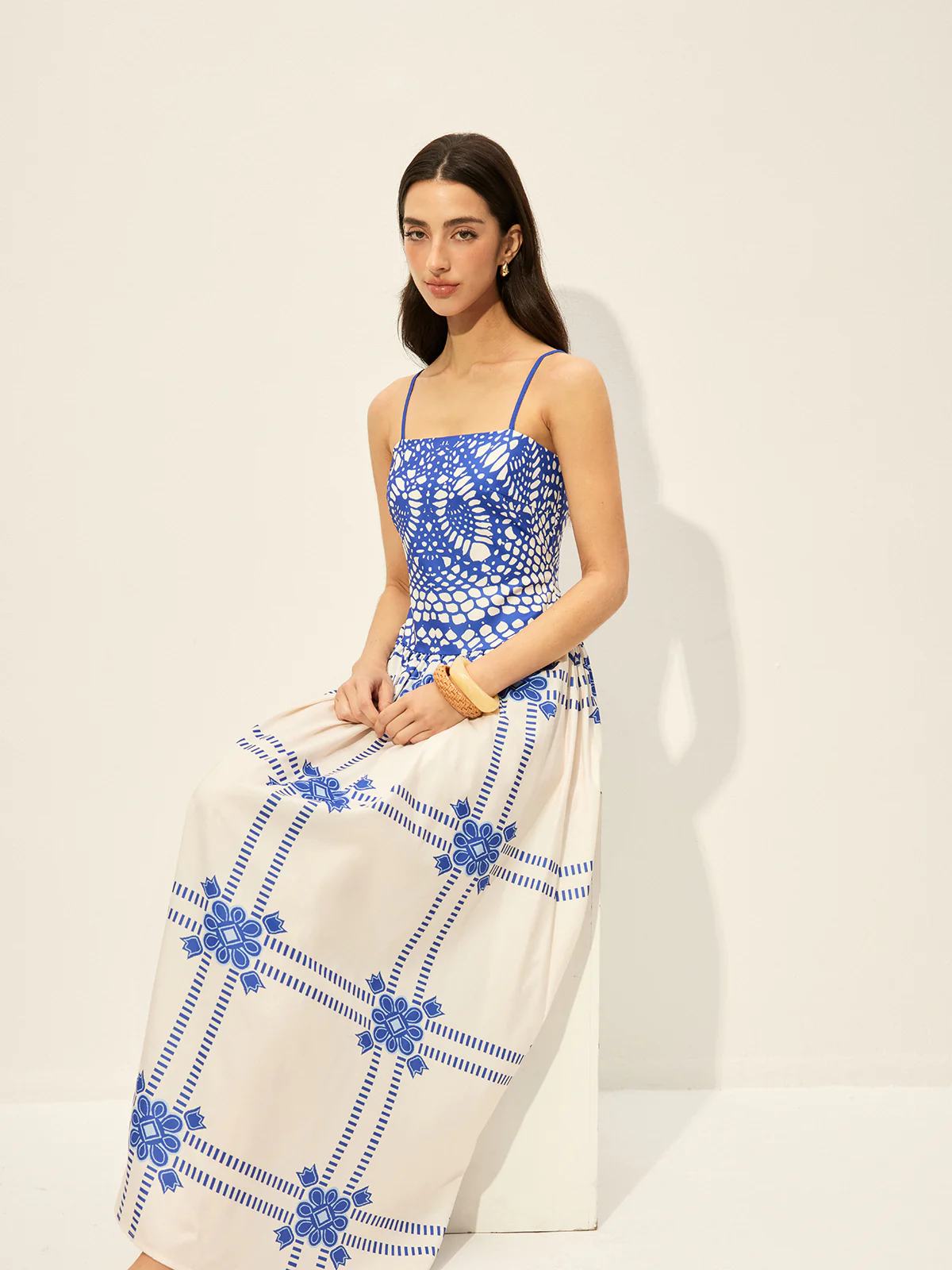 Print Adujstable Spaghetti Strap Zipper Dress - Takermore