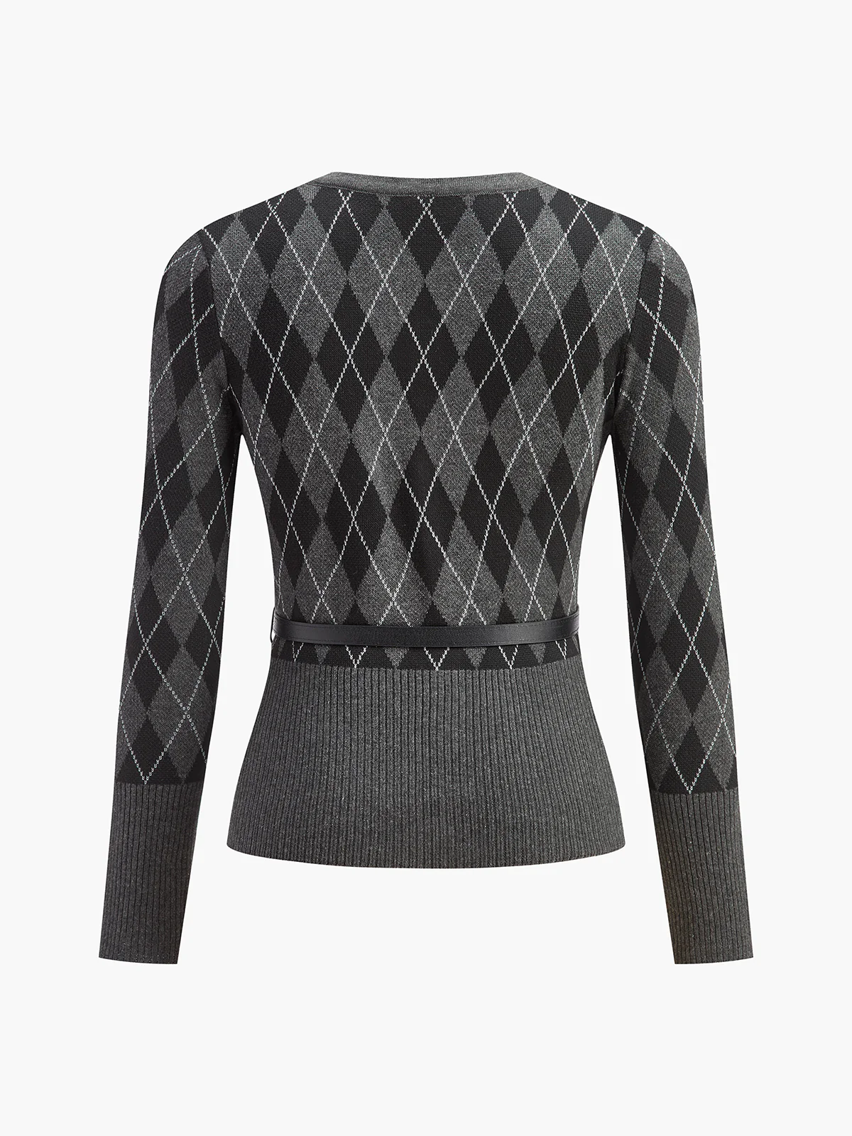 Rhombic Pattern Belted Button Cardigan - Takermore