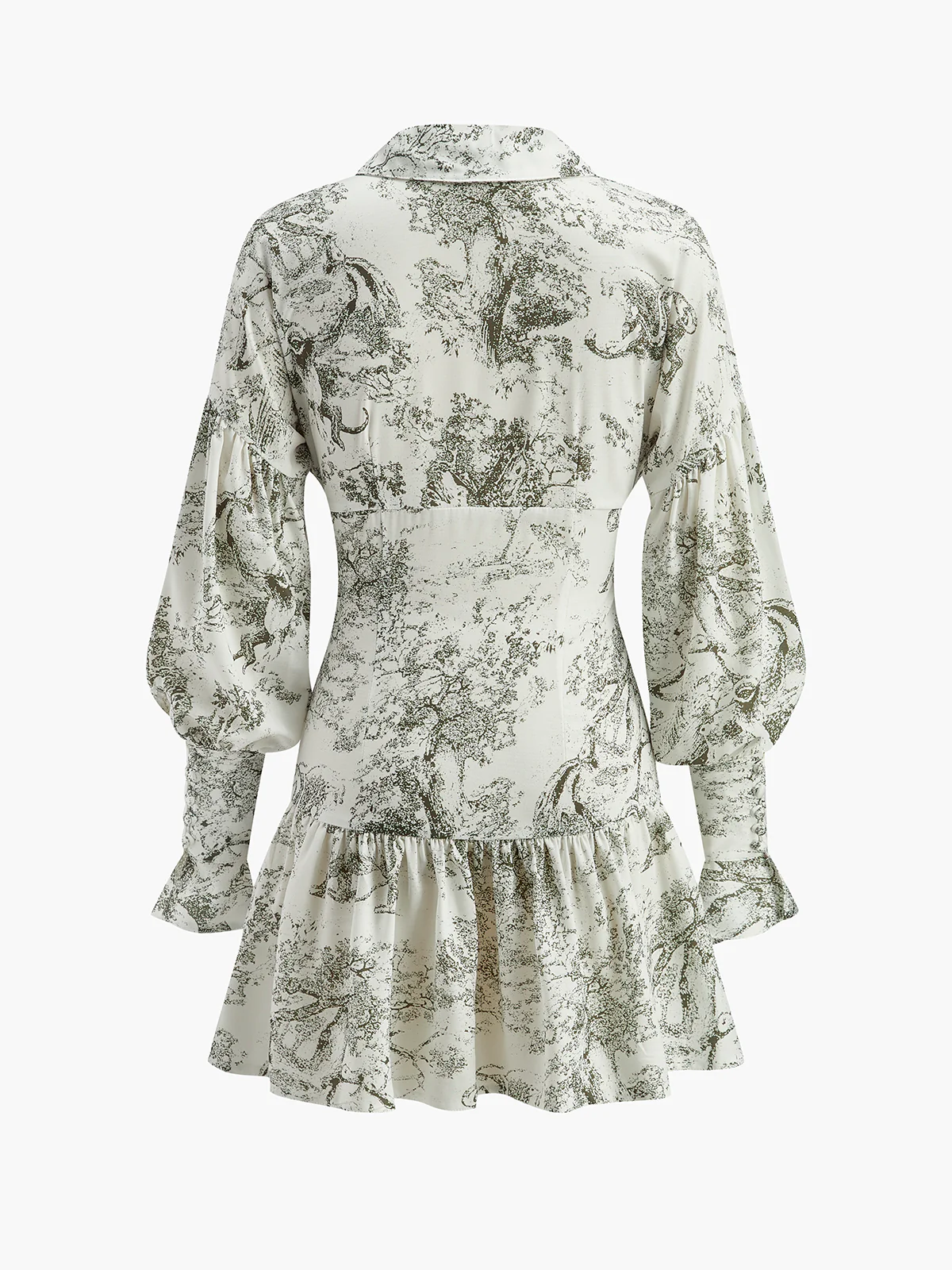 Drawstring Front Floral Puff Sleeve Dress - Takermore