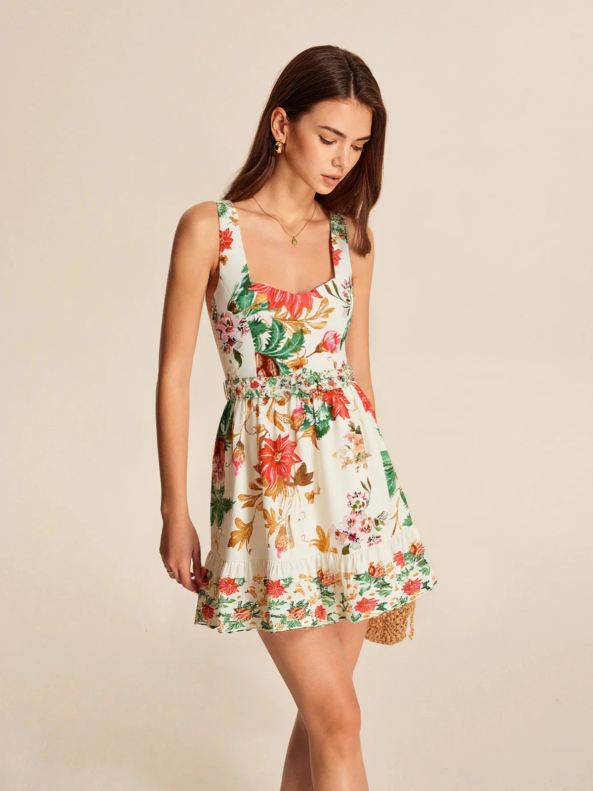 Floral Print Sleeveless Mini Dress - Takermore