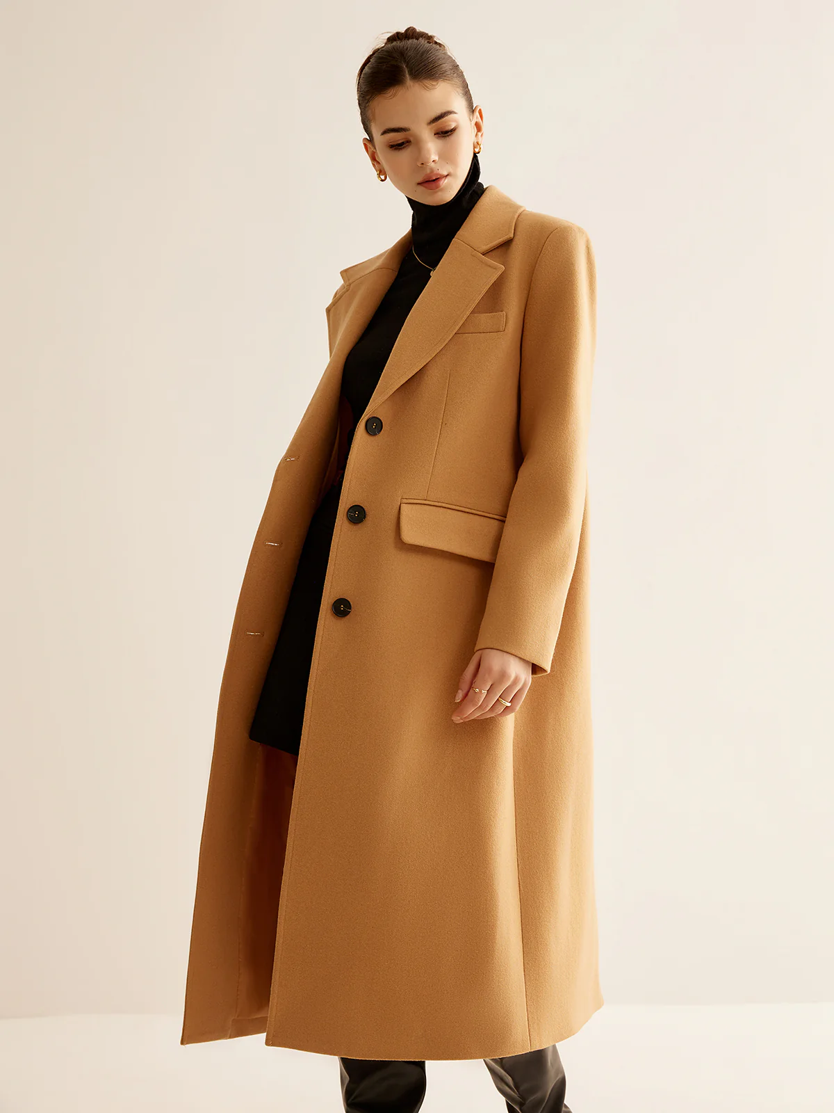 Minimalist Wool-Blend Long Coat - Takermore