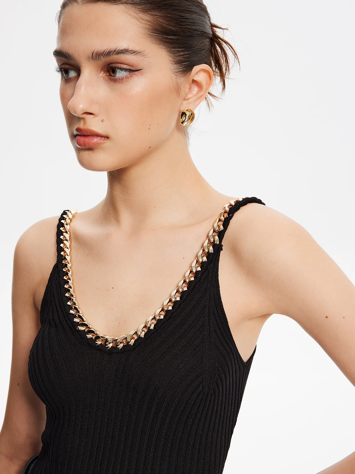 Metal-Trim Spaghetti Strap Sweater Vest - Takermore