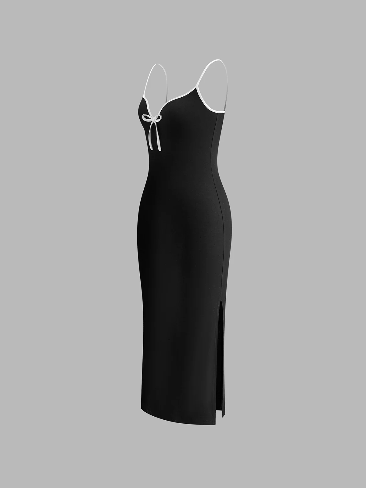 Ribbed Contrast Bow Cami Long Dress - Takermore