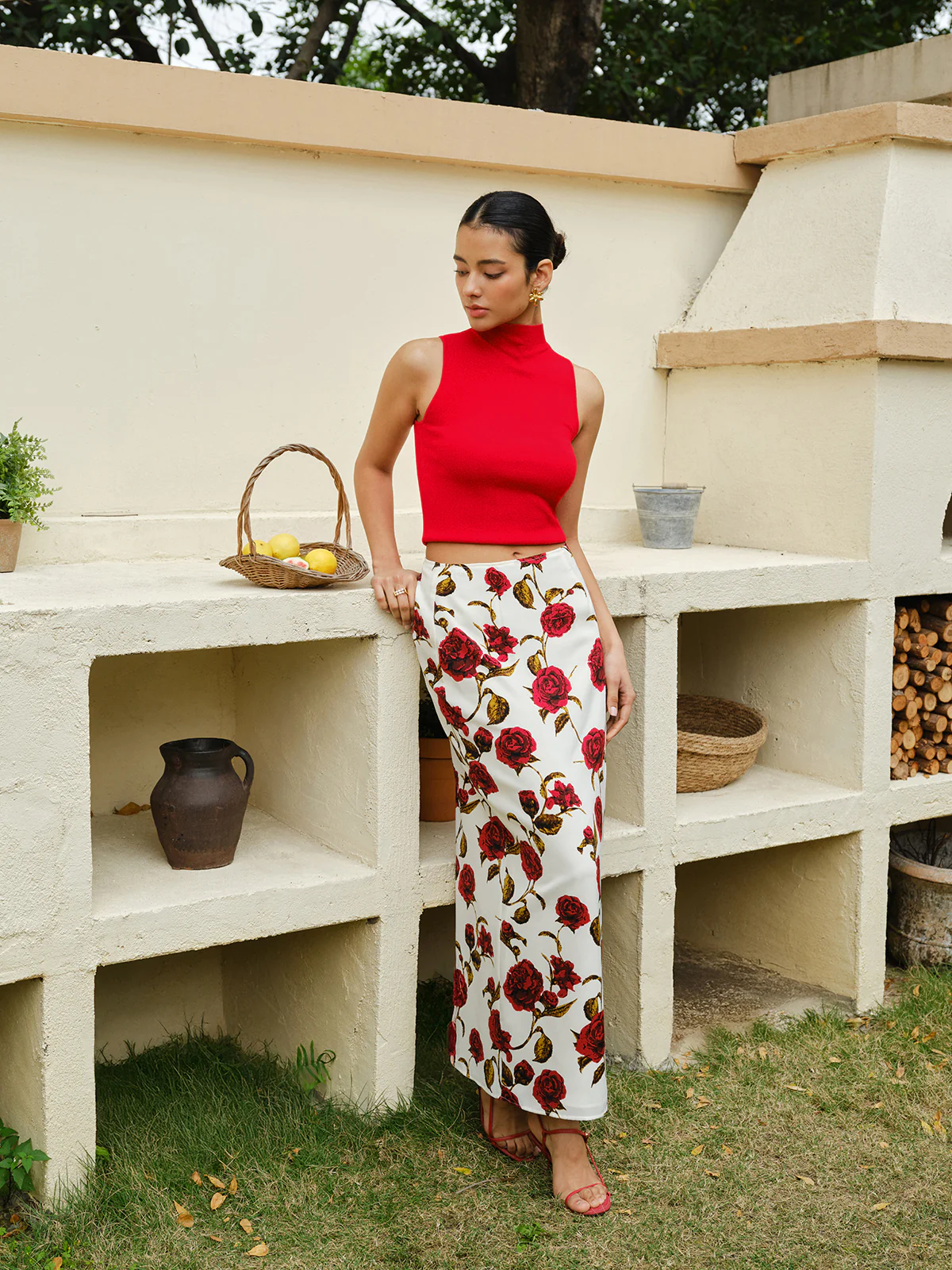 Floral Print High-Waist Skirt - Takermore