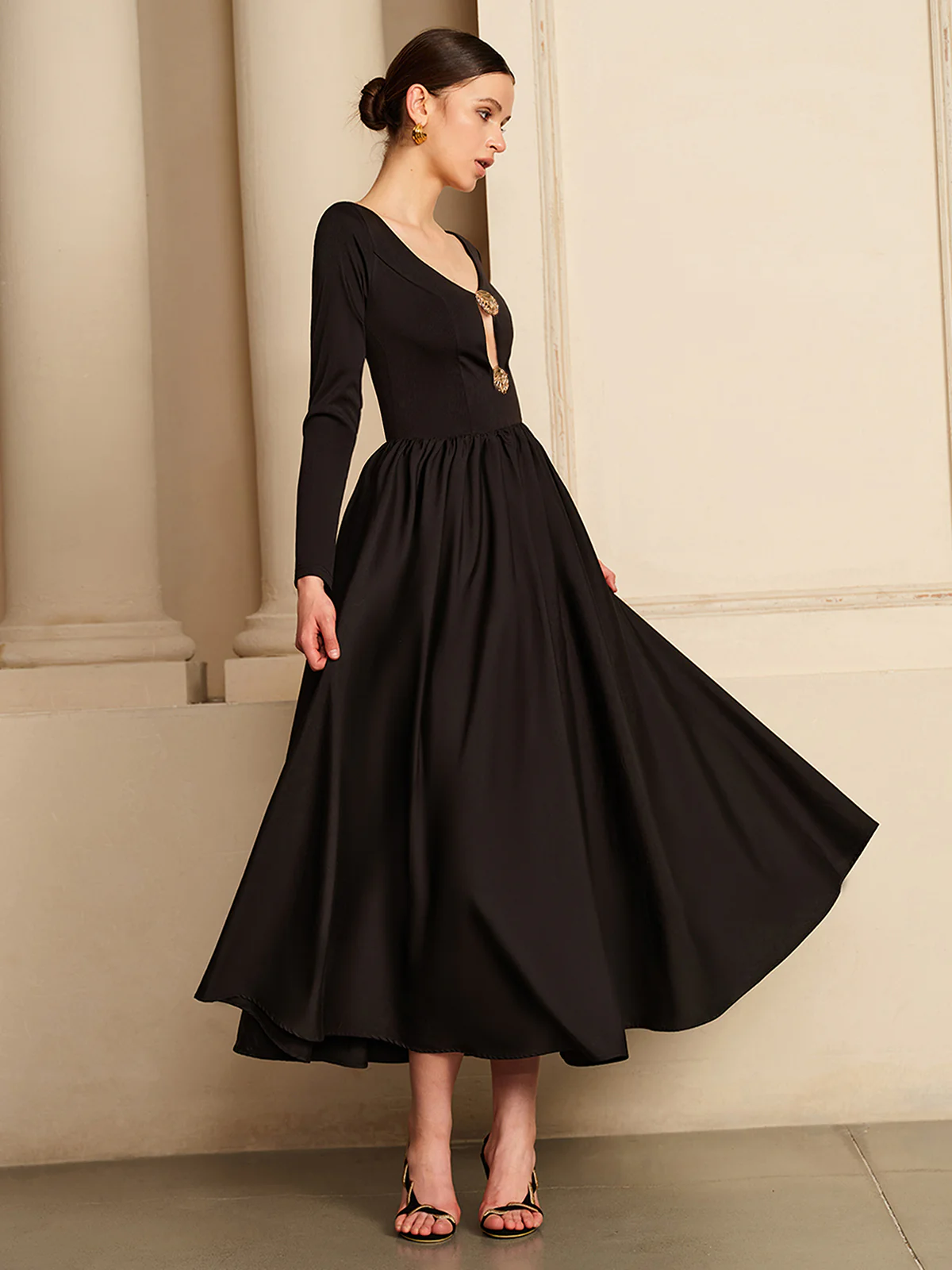 Cutout Pleated Panel Dress - Takermore
