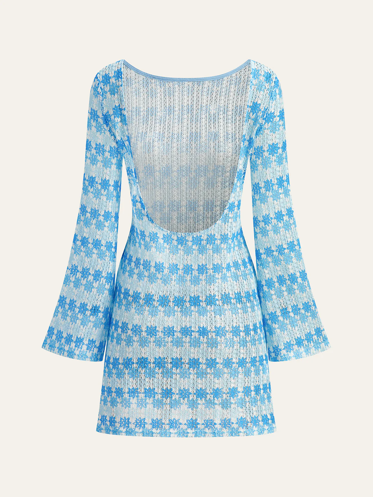 Backless Crochet Dress With Flared Sleeves - Takermore