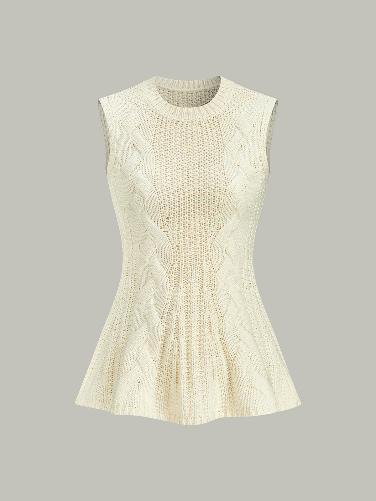 Cable Knit Sleeveless Peplum Top - Takermore