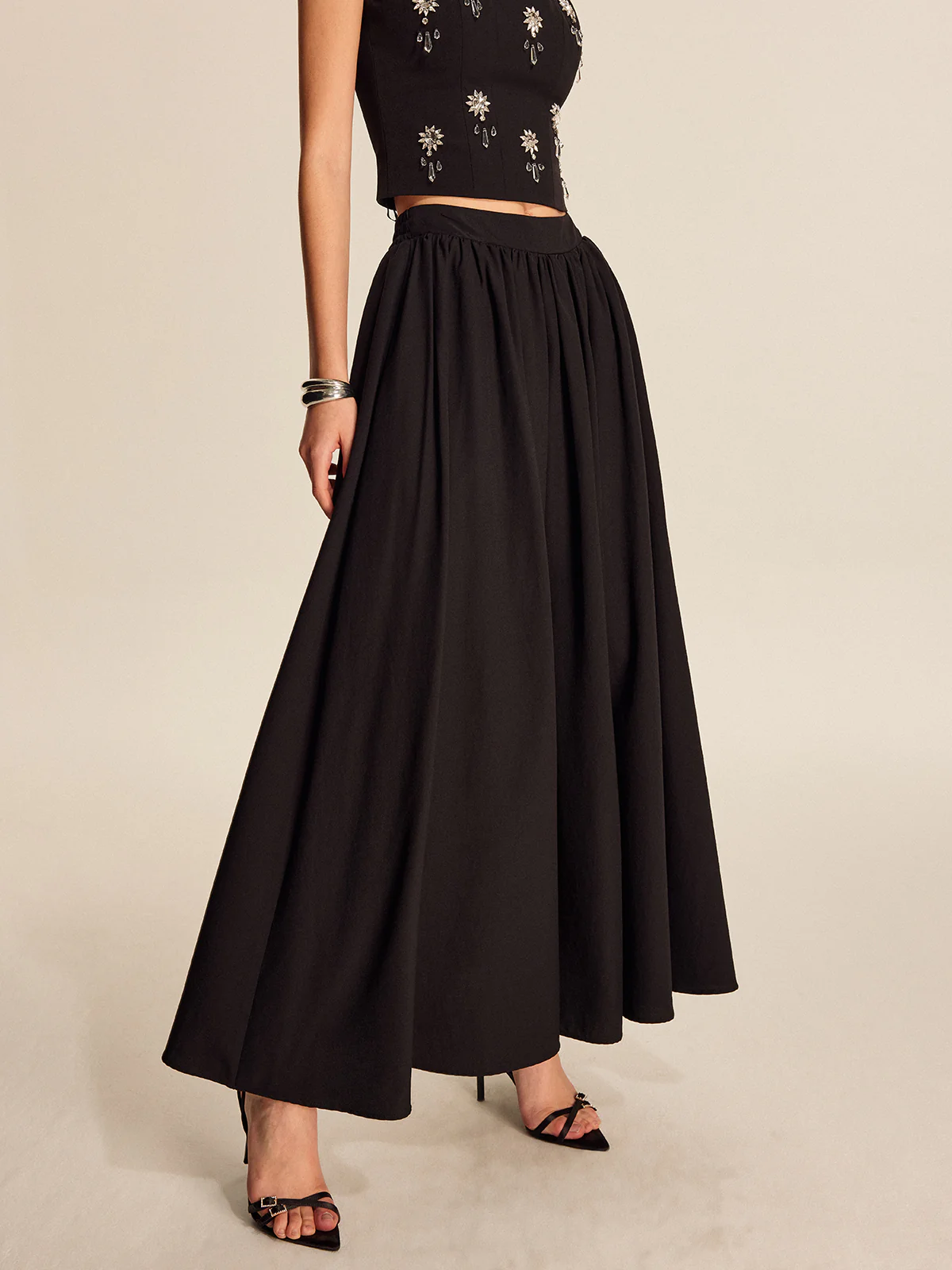 Mid Waist Flared Pleated Skirt - Takermore