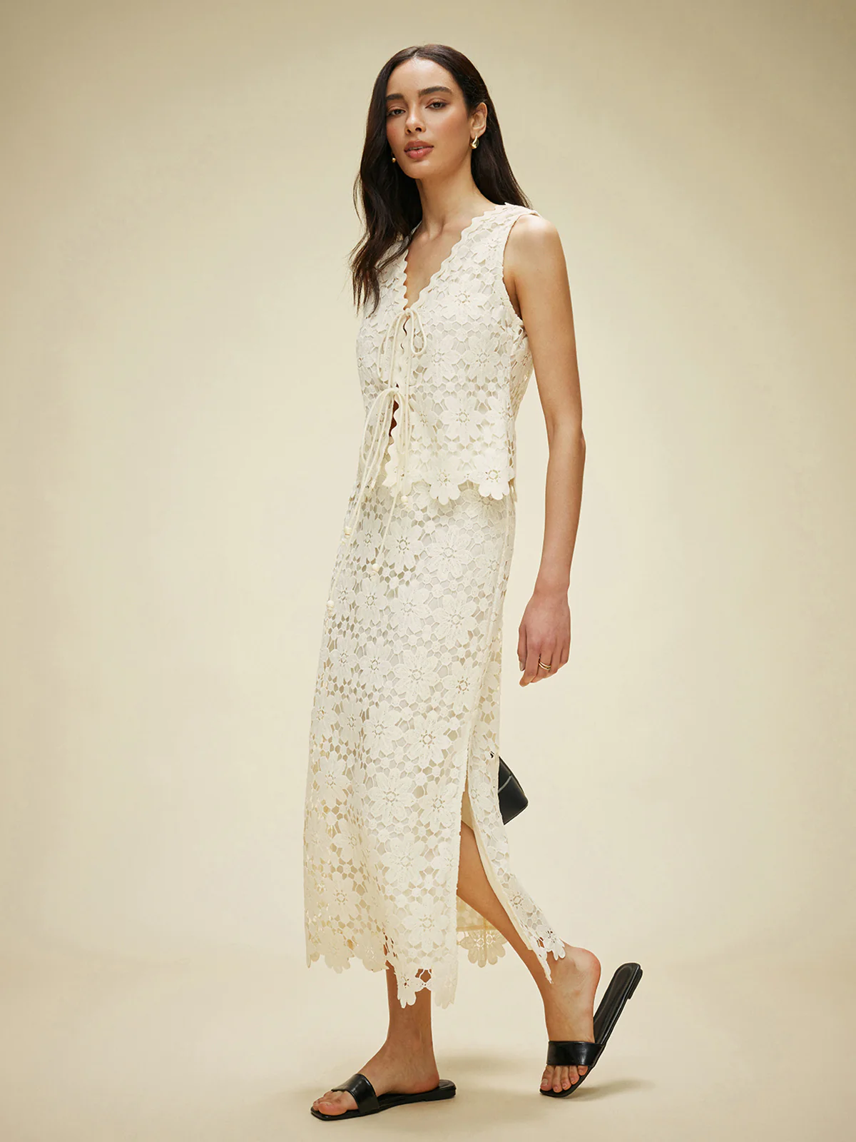 Lace Tied Front Top With Skirt Set - Takermore