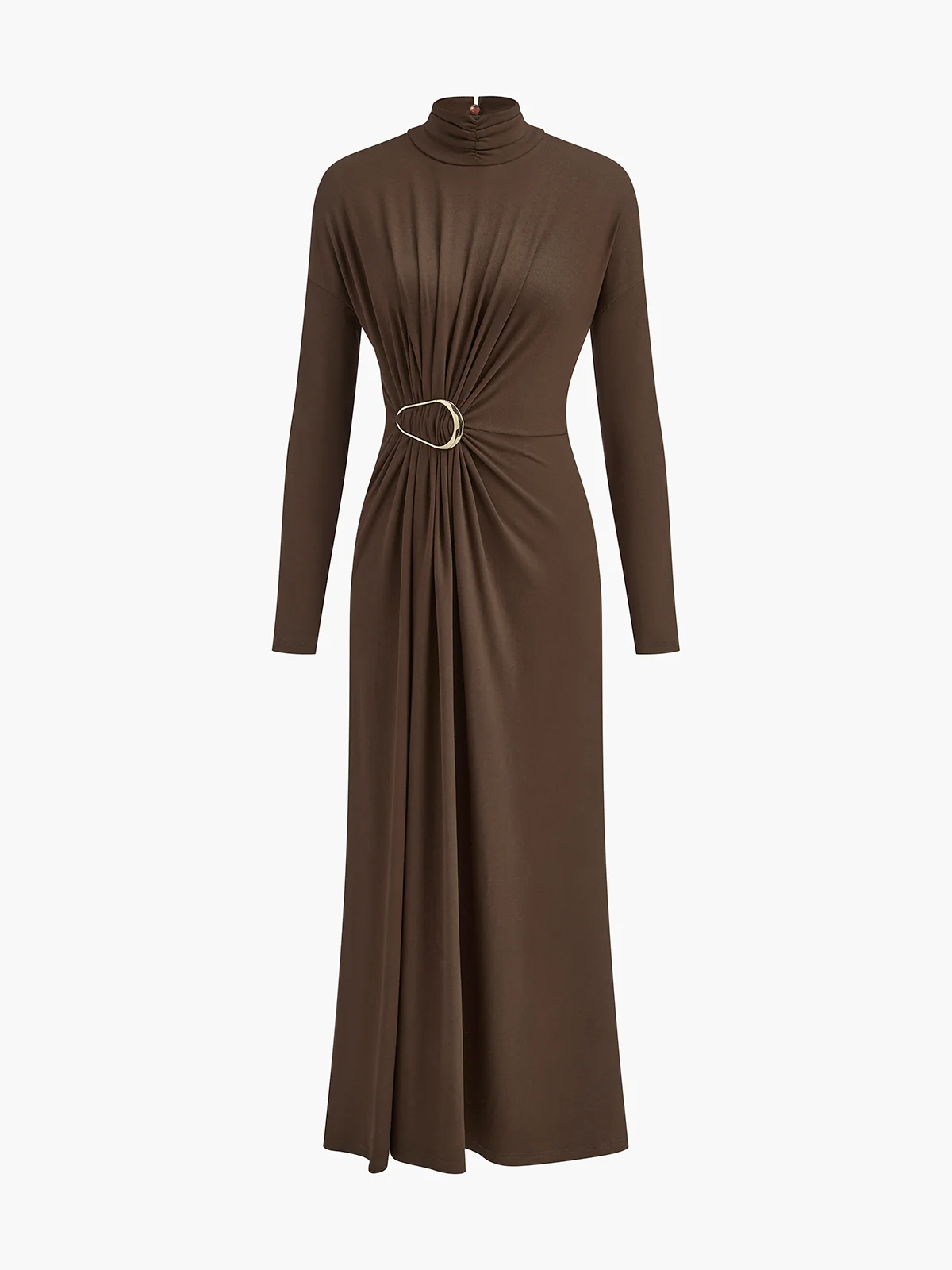 Turtleneck Knotted Pleated Long Dress - Takermore