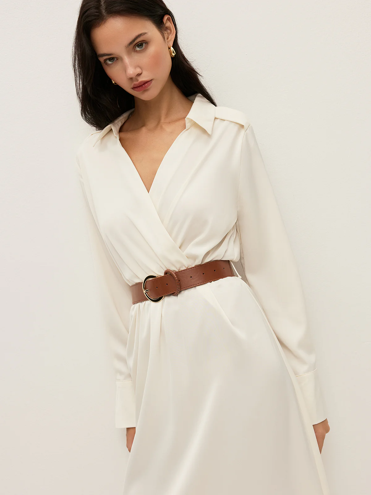 Belted Wrap-Style Shirt Dress - Takermore