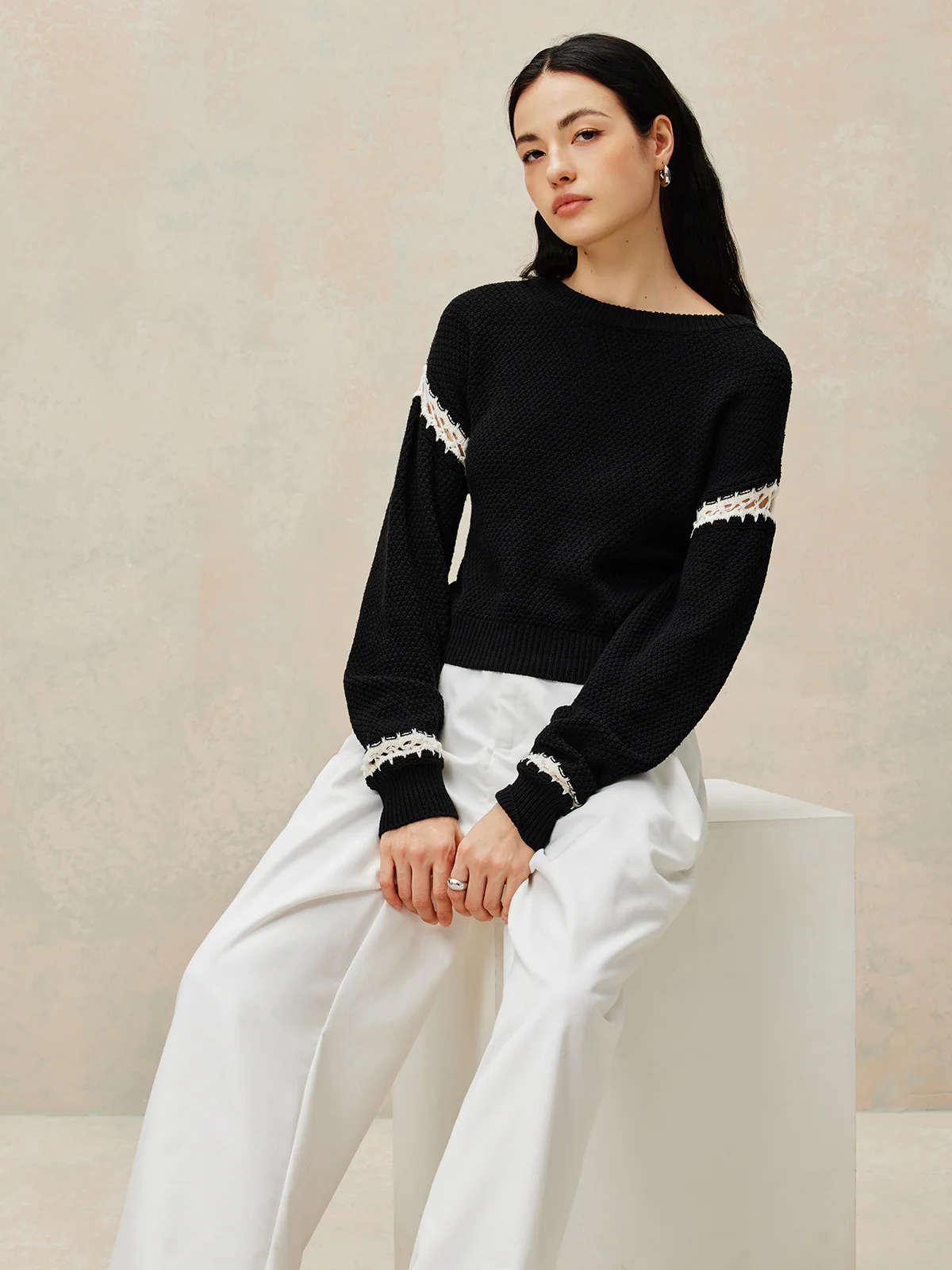 Patchwork Design Pullover Sweater - Takermore