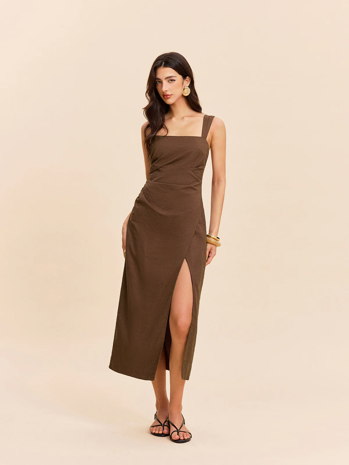 Cotton & Linen Slit Dress - Takermore
