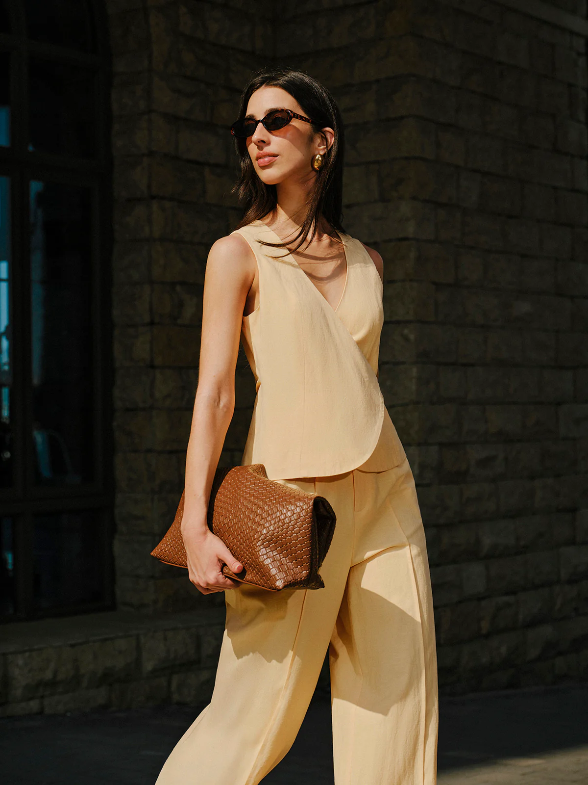 Cotton & Linen Wrap Top With Pants Set - Takermore