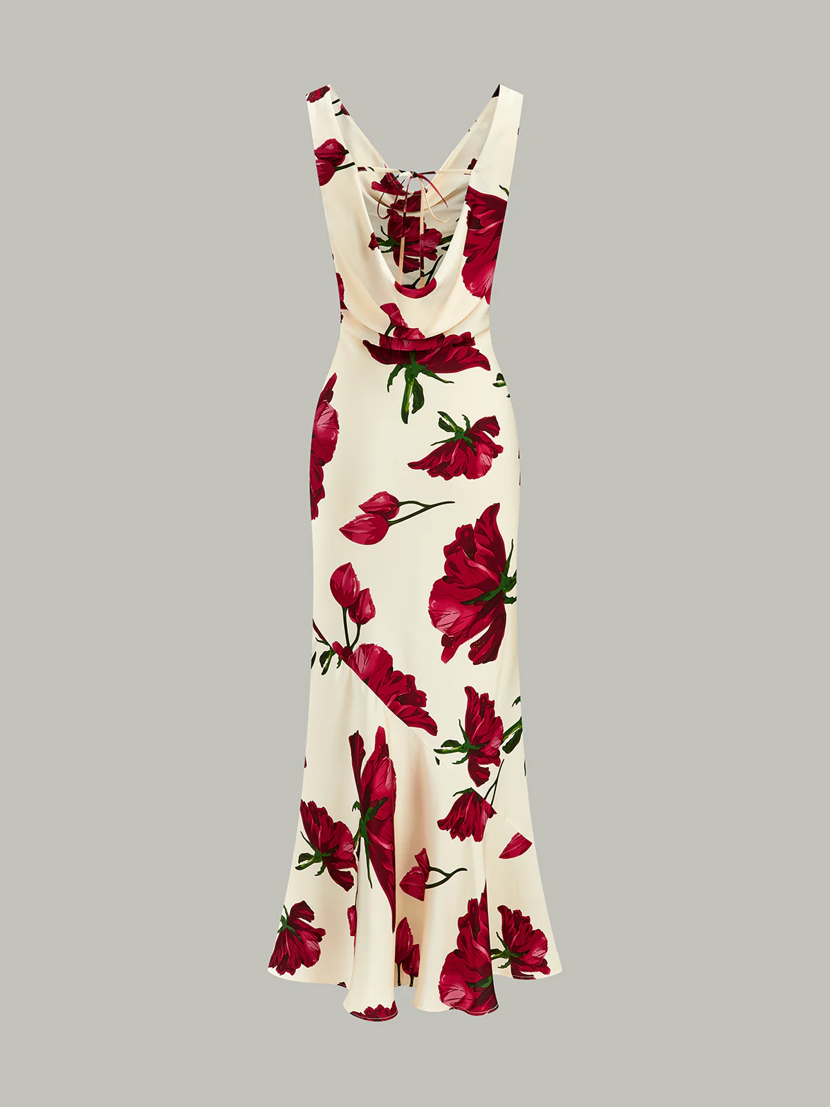 Cowl Neck Tie-Back Floral Print Mermaid Dress - Takermore