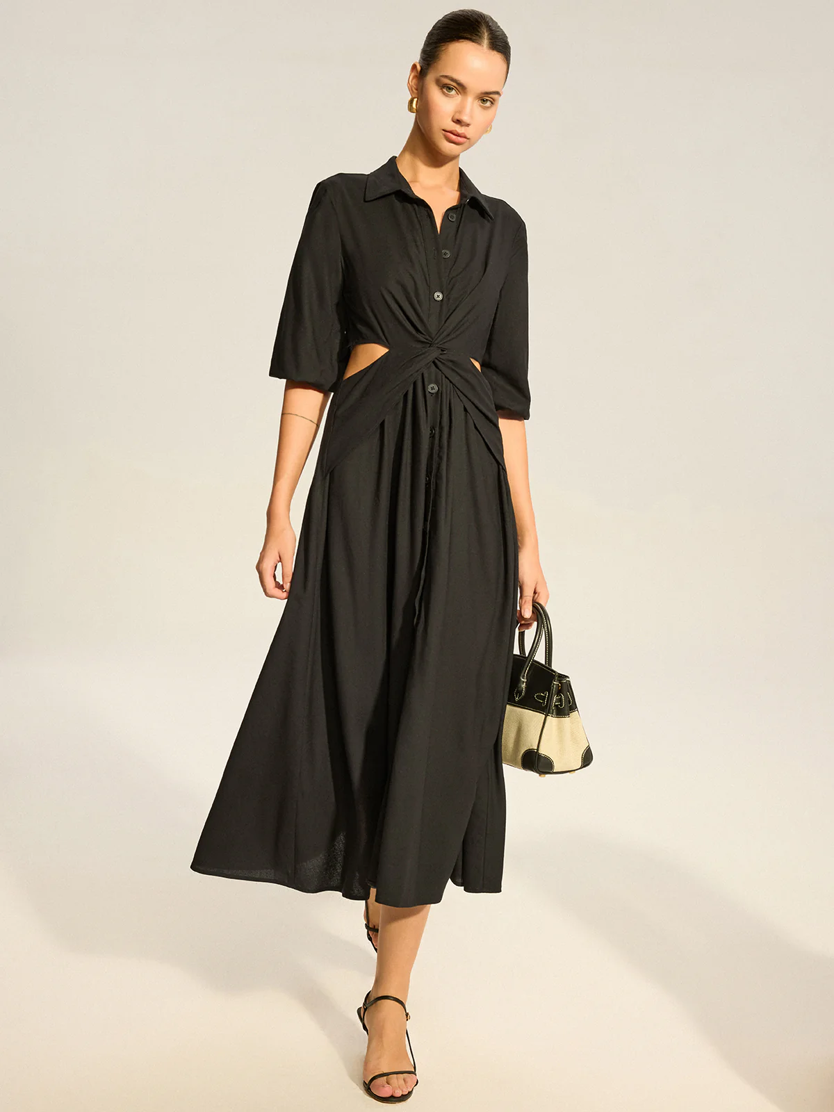 Twist Cut-Out Button Shirt Dress - Takermore