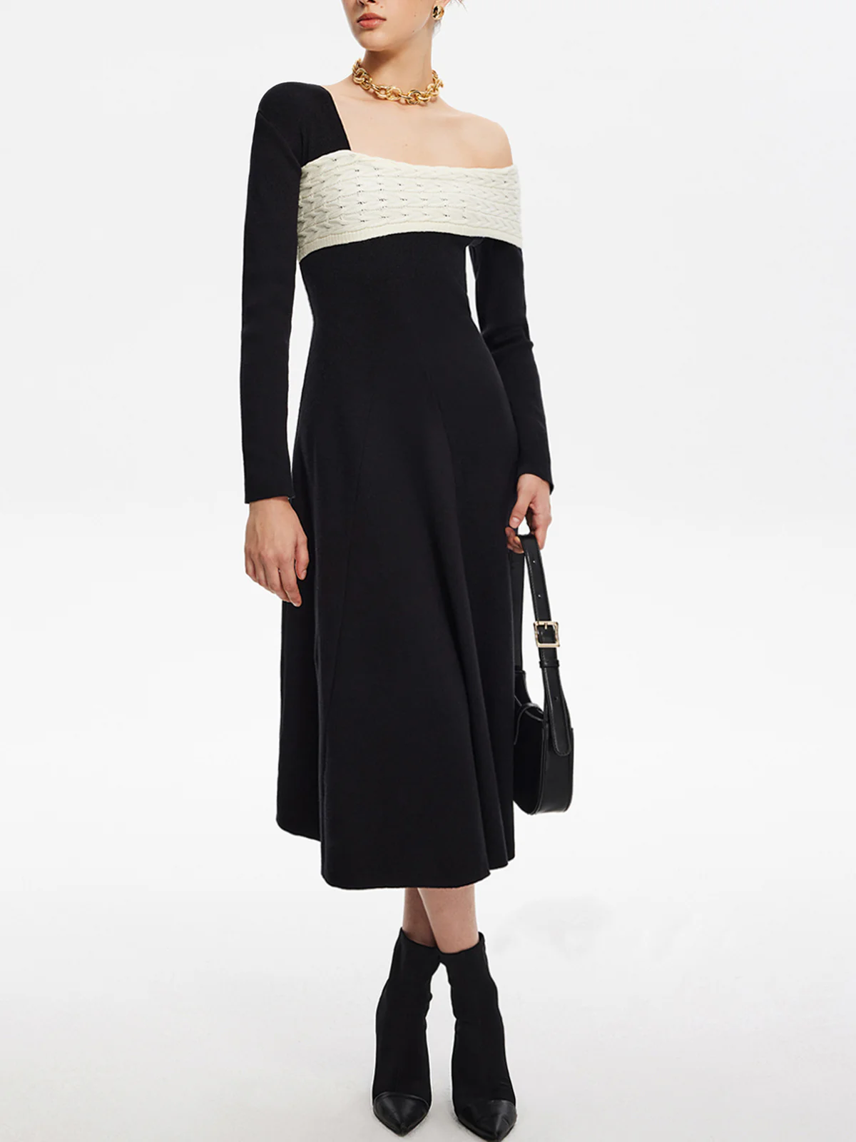 Color Block One-Shoulder Sweater Dress - Takermore