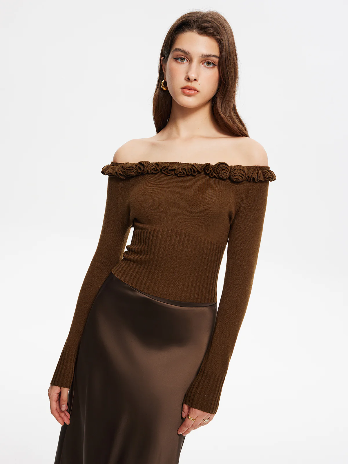 Cashmere-Blend Off-Shoulder Ruffle Sweater - Takermore