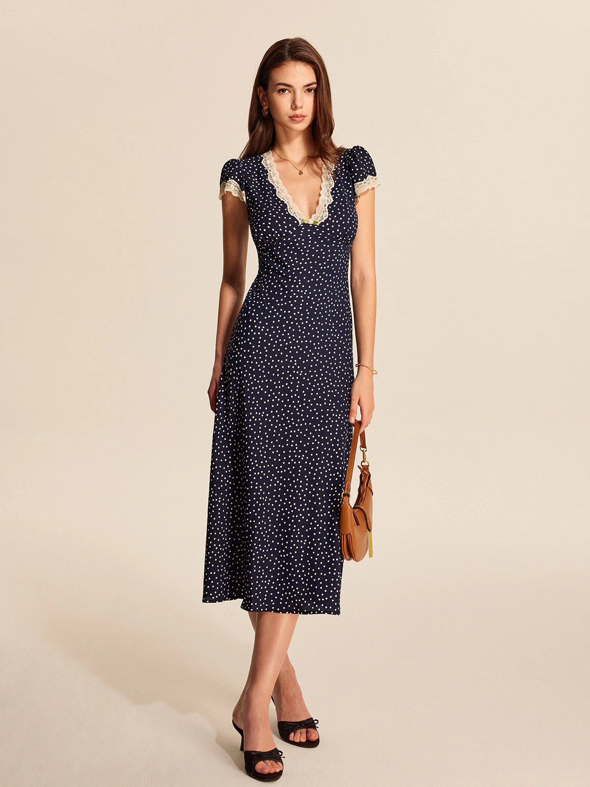 Polka Dot Lace-Trim Dress - Takermore