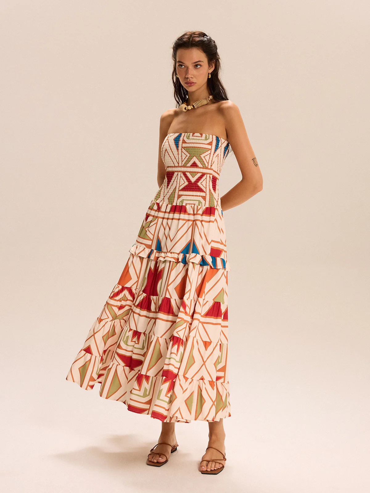 Color-Block Strapless Tiered Maxi Dress - Takermore