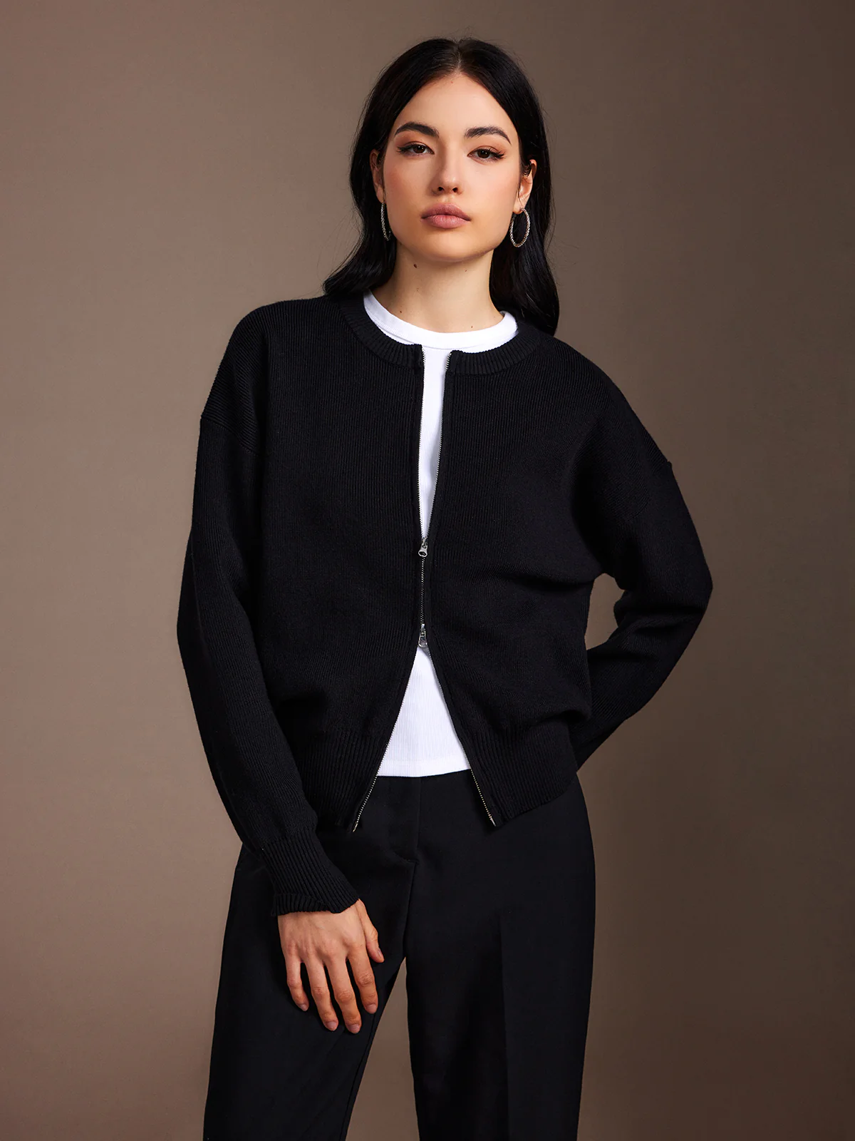 Plain Double Zip Cardigan - Takermore