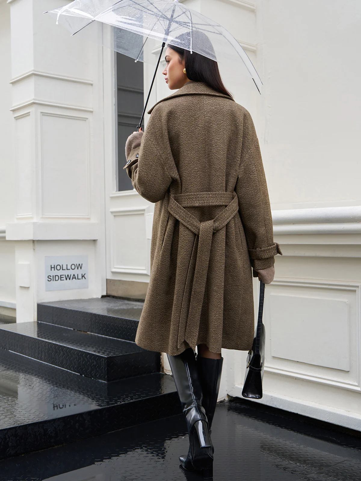 Belted Pockets Long Wool Coat - Takermore