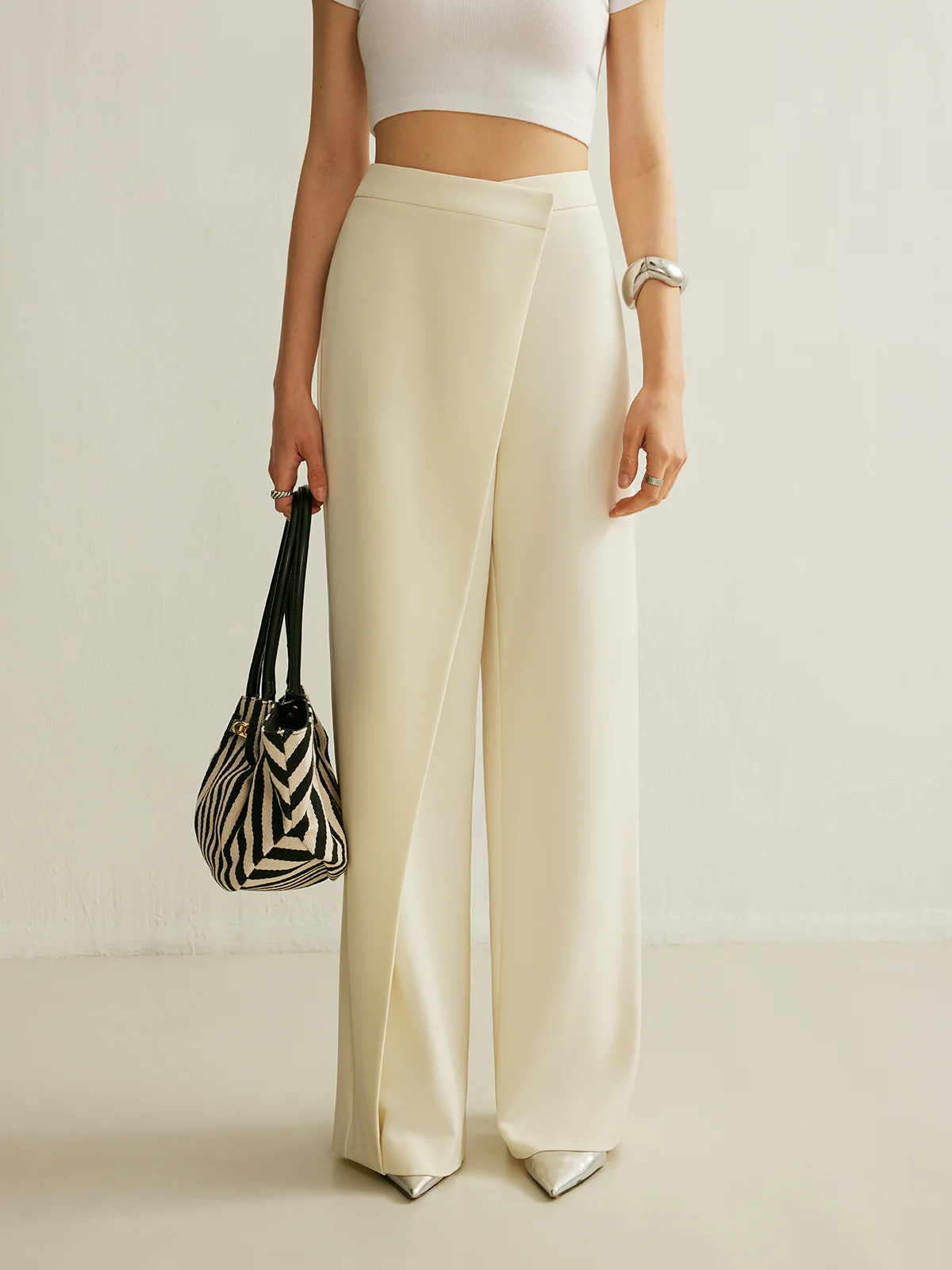 Asymmetrical Cross Wrap High-Waist Pants - Takermore