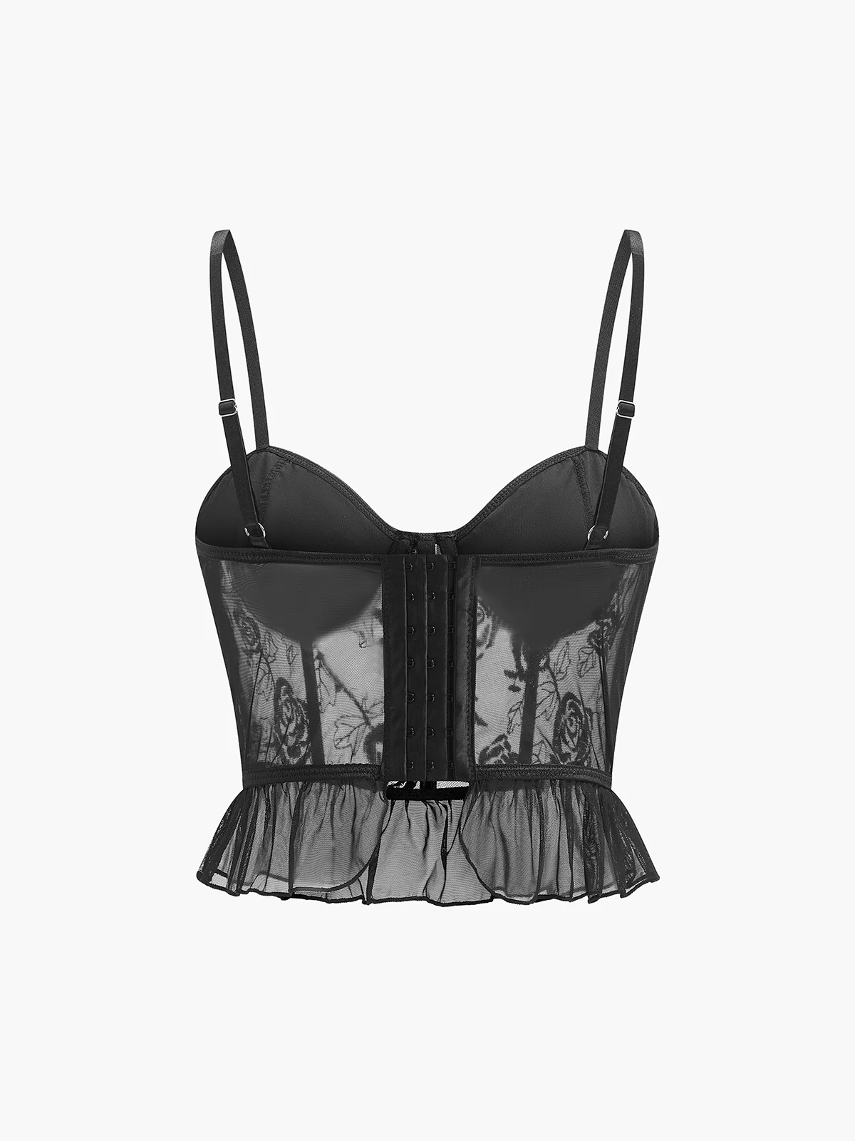 Sheer Embroidered Floral Ruffle Lace Corset - Takermore