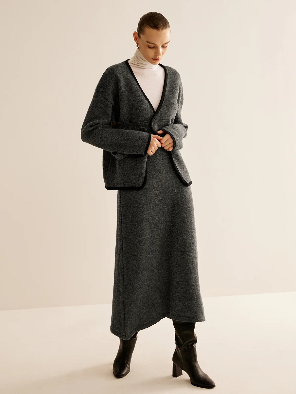 Contrast Side Piping Belted Sweater Co-ords - Takermore