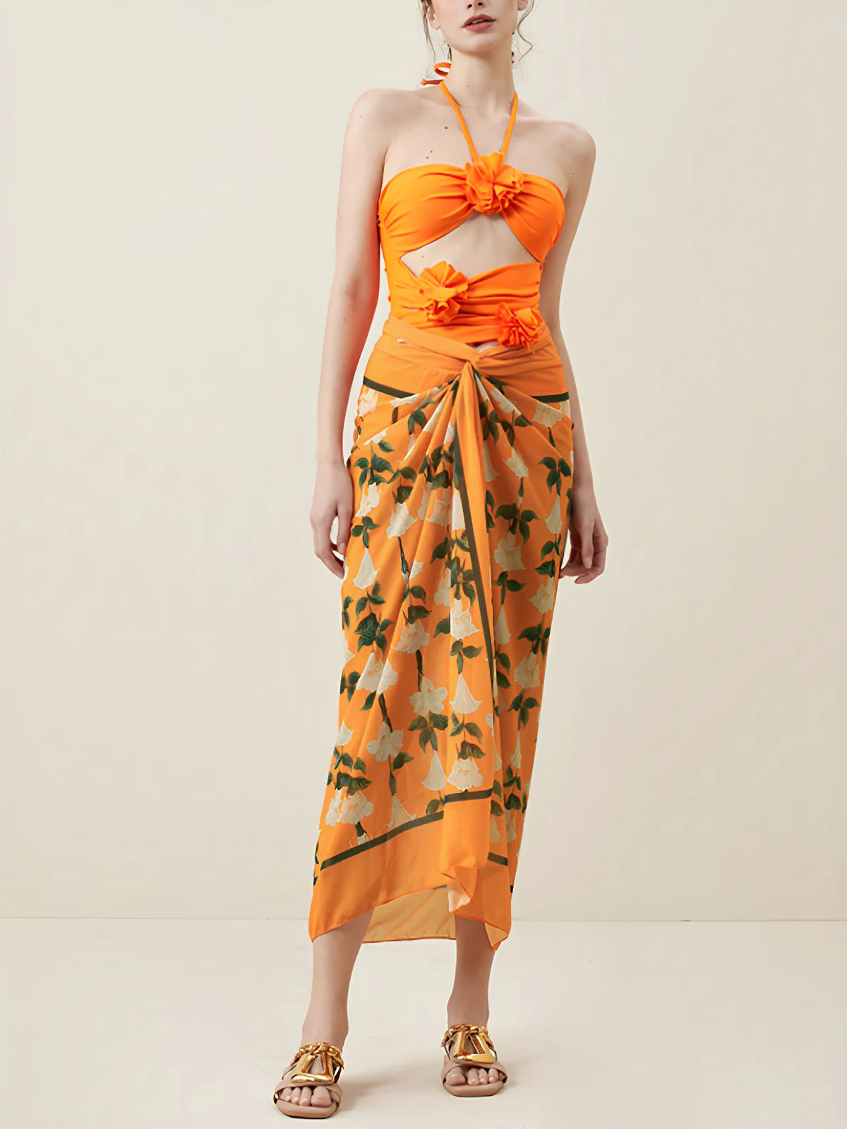 Floral Pattern Cover Up Wrap Skirt - Takermore