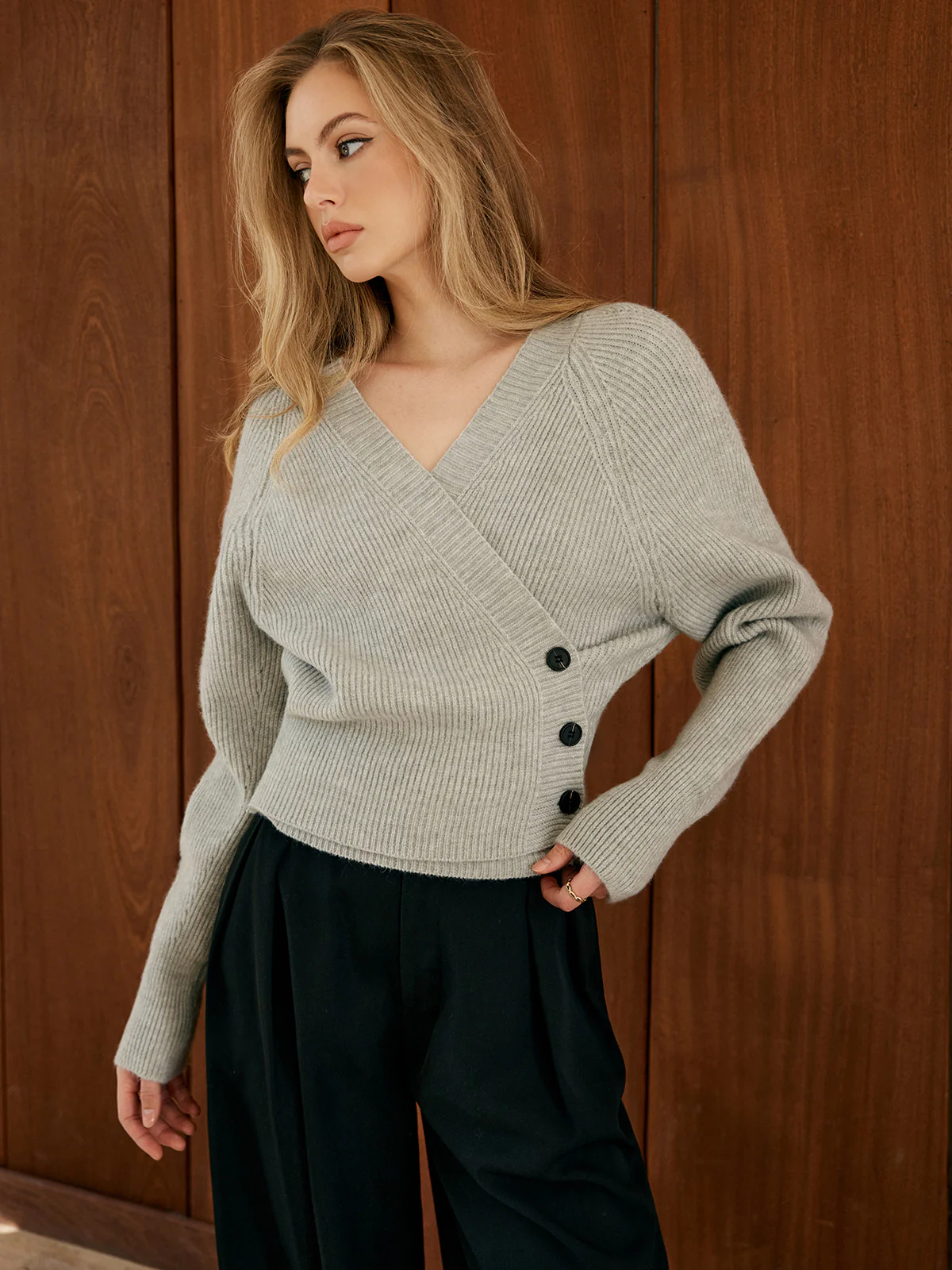 Button Wrap Slim Sweater - Takermore